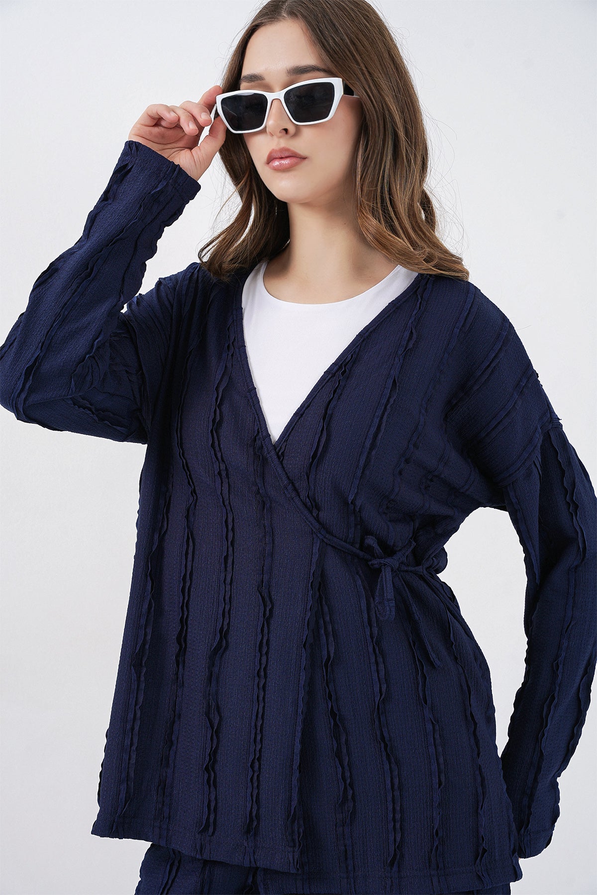 Kadın Örme Kimono Pantolon İkili Takım 30067 - Lacivert