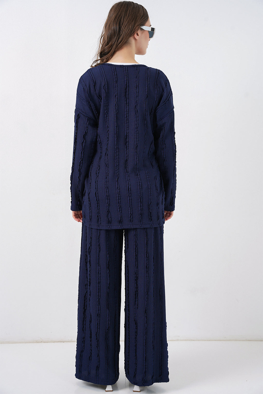 Kadın Örme Kimono Pantolon İkili Takım 30067 - Lacivert