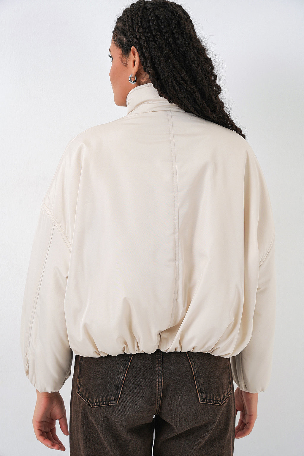 Kadın Oversize Bomber Şişme Mont 5124 - Ekru