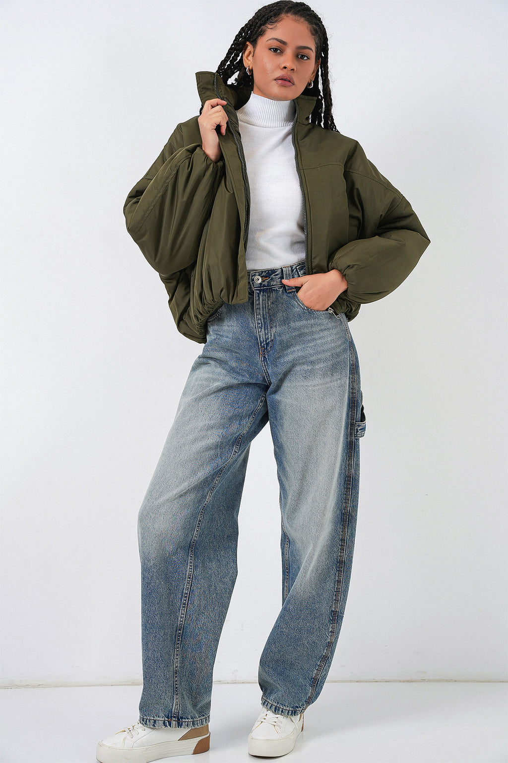 Kadın Oversize Bomber Şişme Mont 5124 - Haki