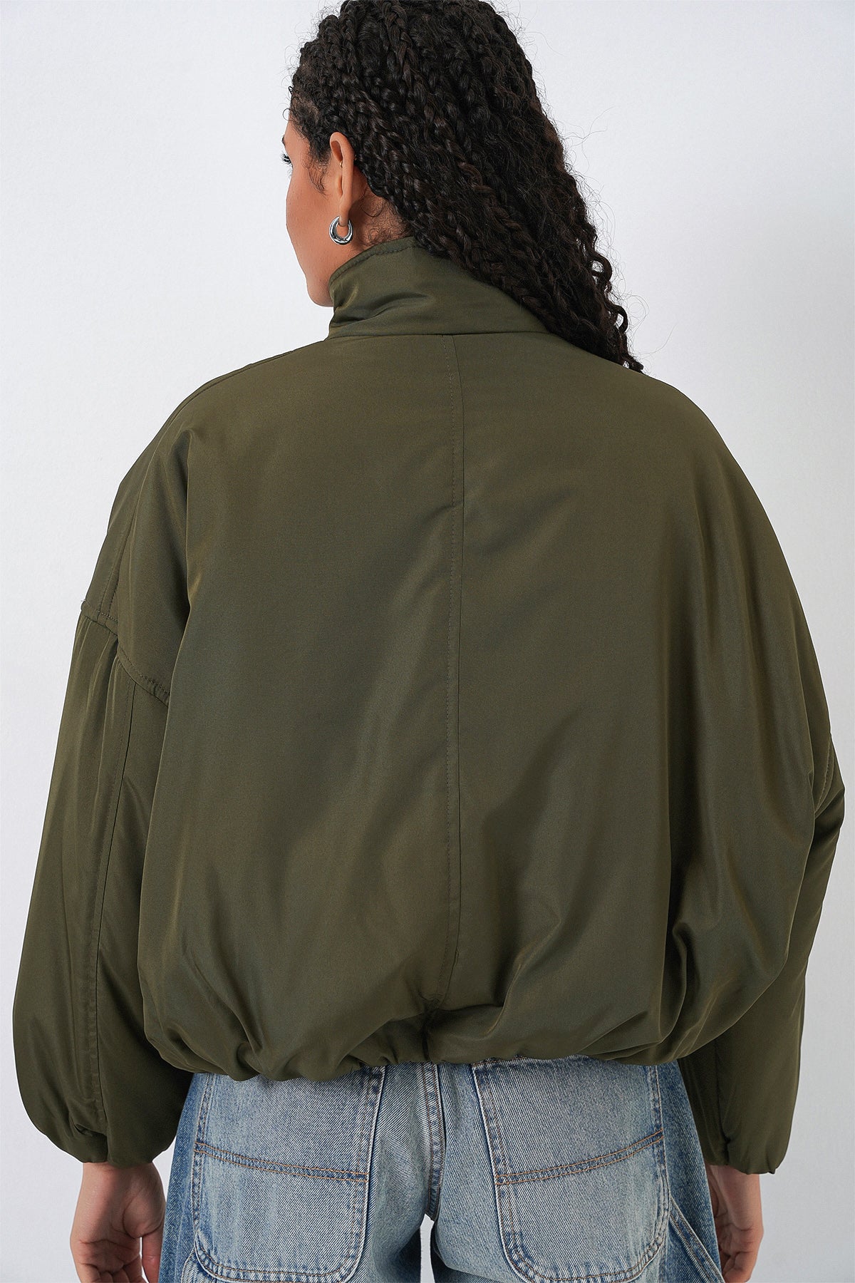 Kadın Oversize Bomber Şişme Mont 5124 - Haki