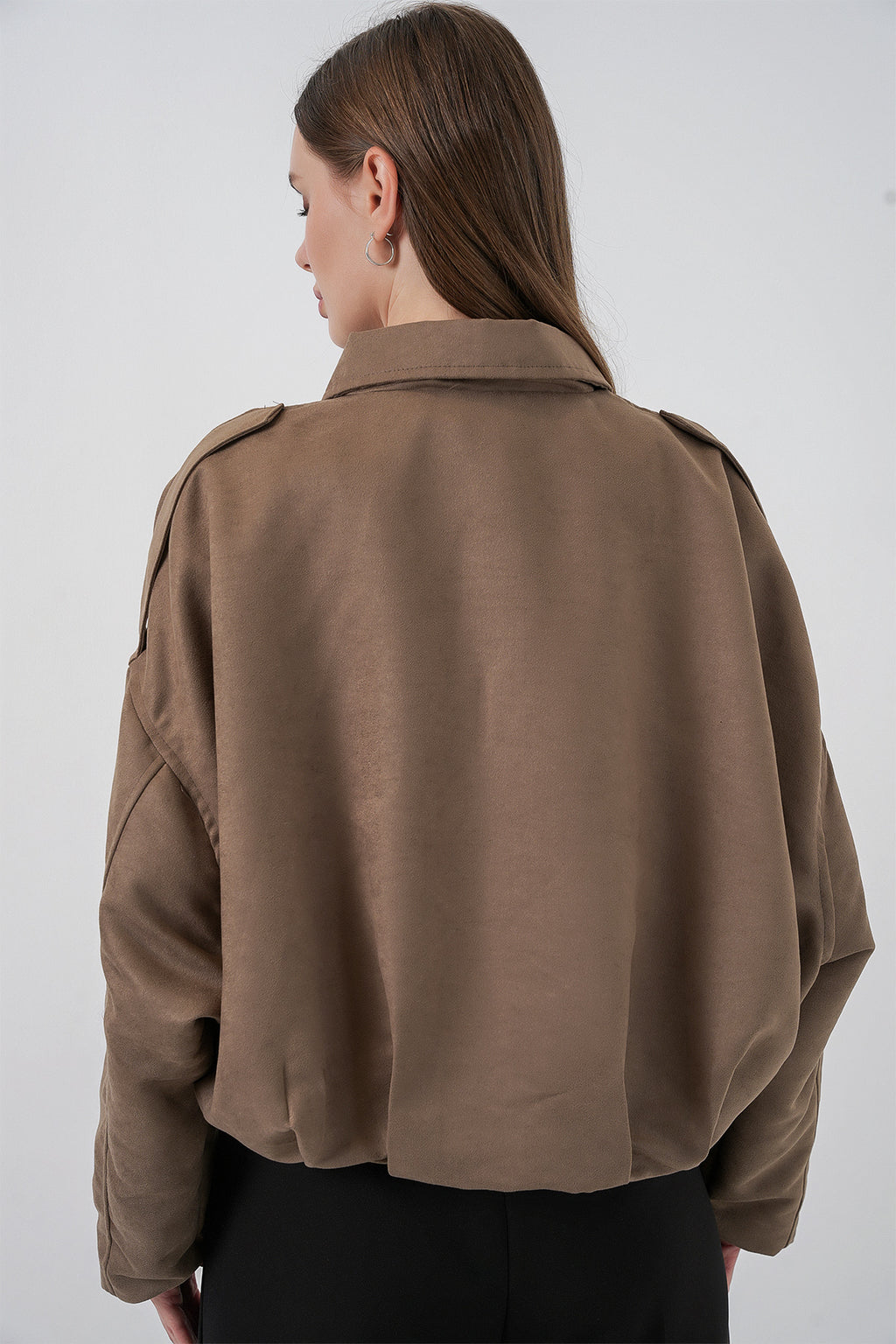 Kadın Oversize Süet Ceket 1055 - D.Haki