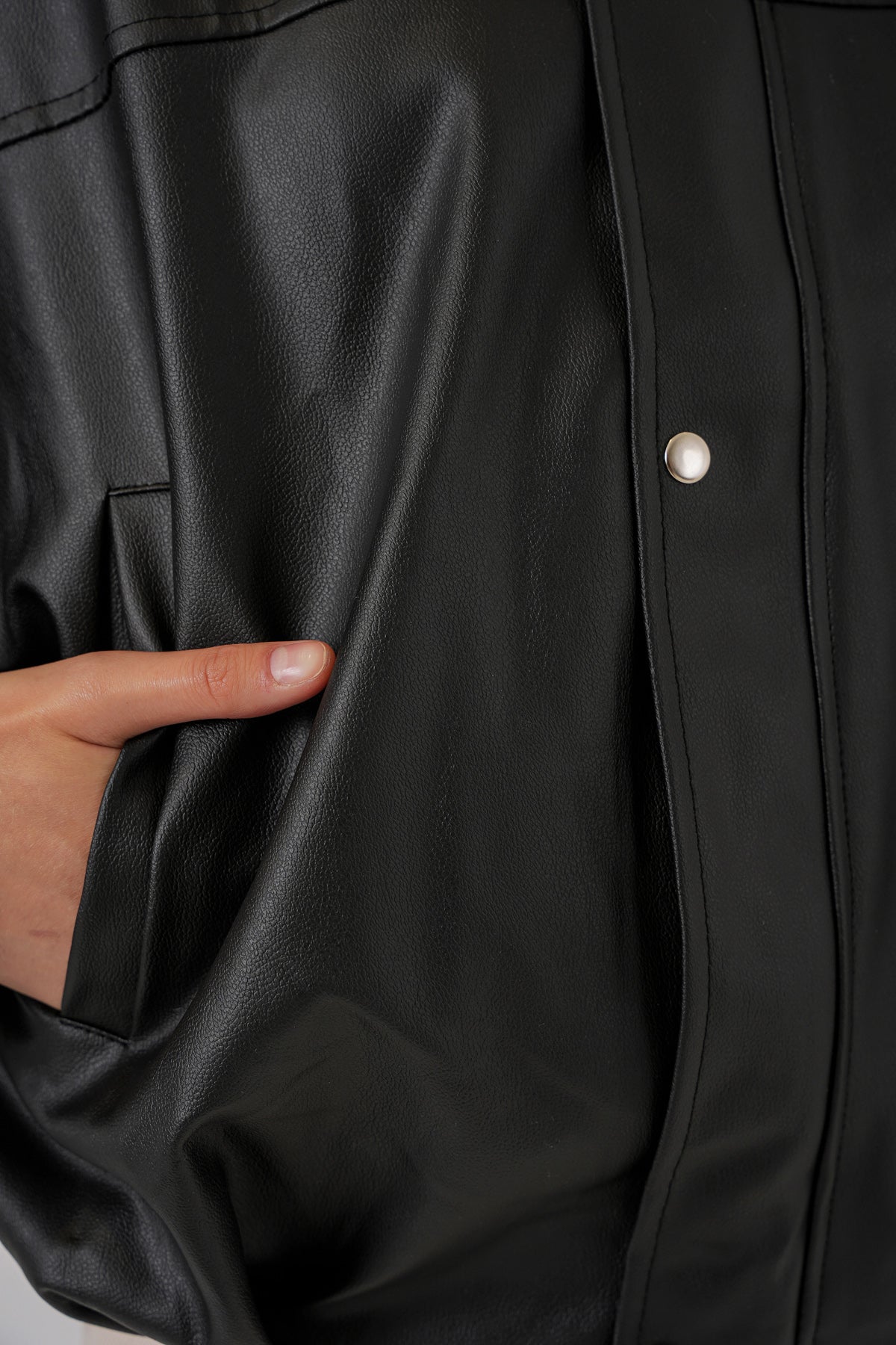 Kadın Oversize Deri Ceket 1055 - Siyah