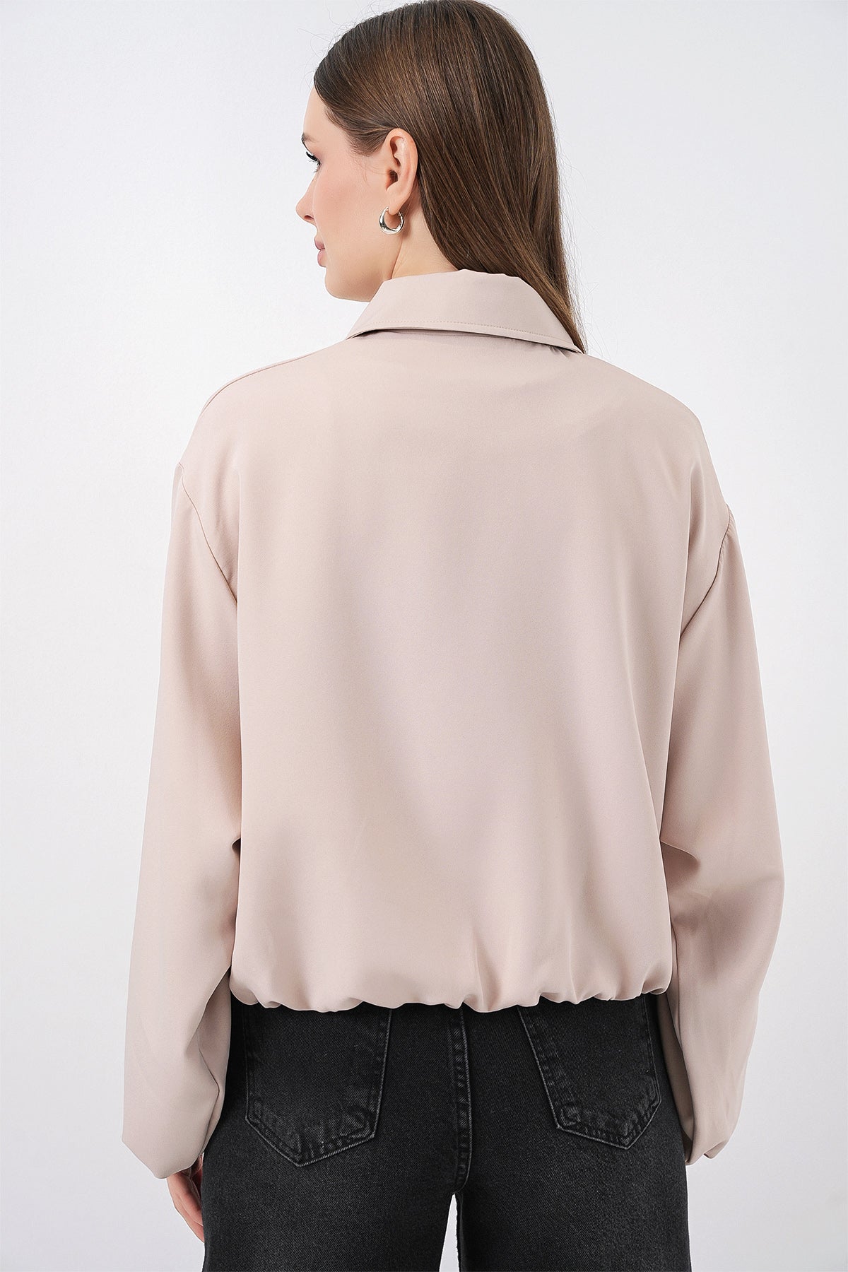 Kadın Oversize Fermuarlı Ceket 0735 - Krem