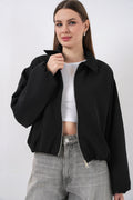 Kadın Oversize Fermuarlı Ceket 0735 - Siyah