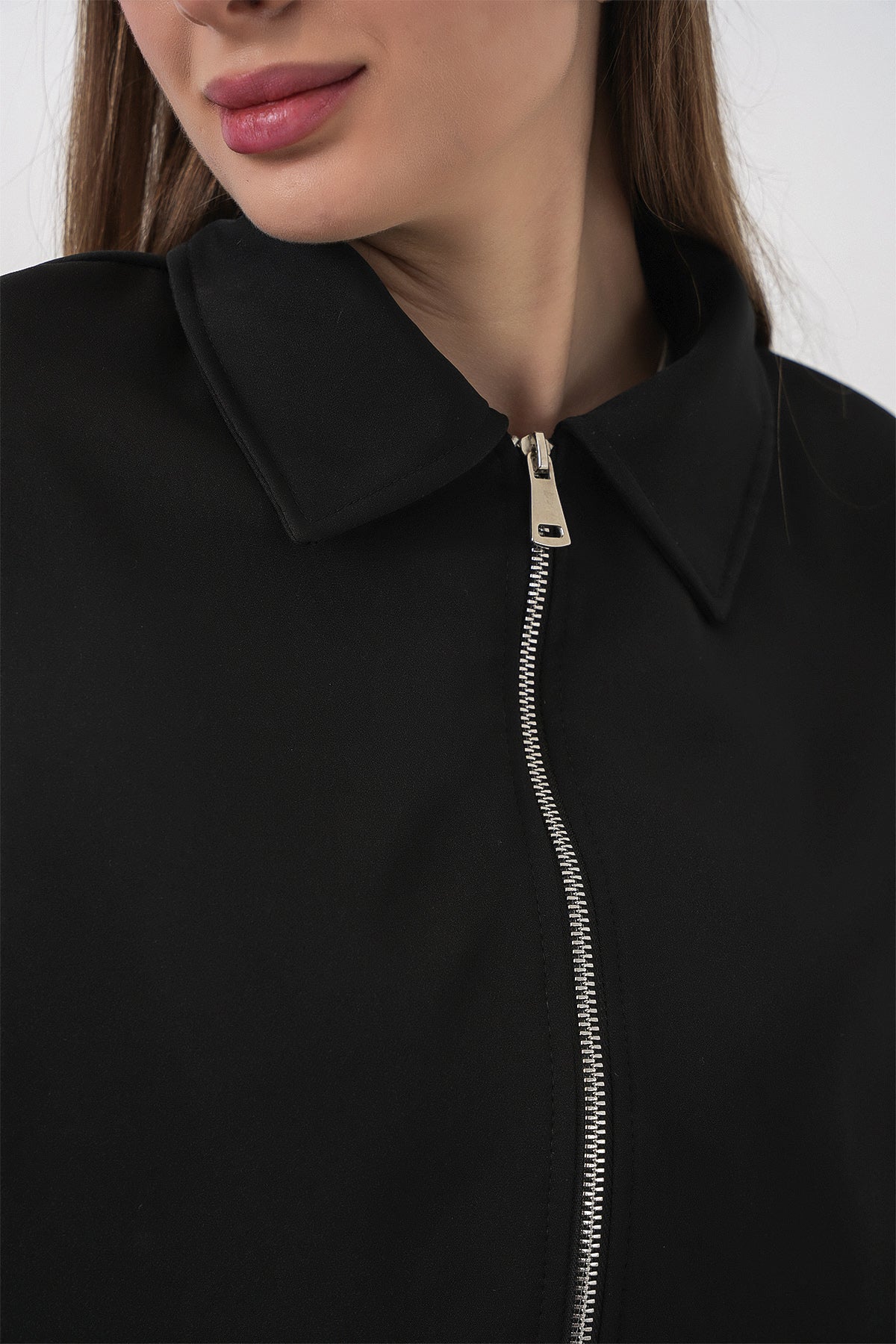 Kadın Oversize Fermuarlı Ceket 0735 - Siyah