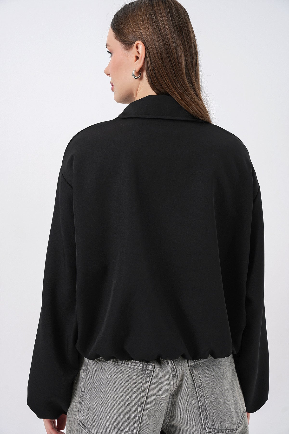 Kadın Oversize Fermuarlı Ceket 0735 - Siyah