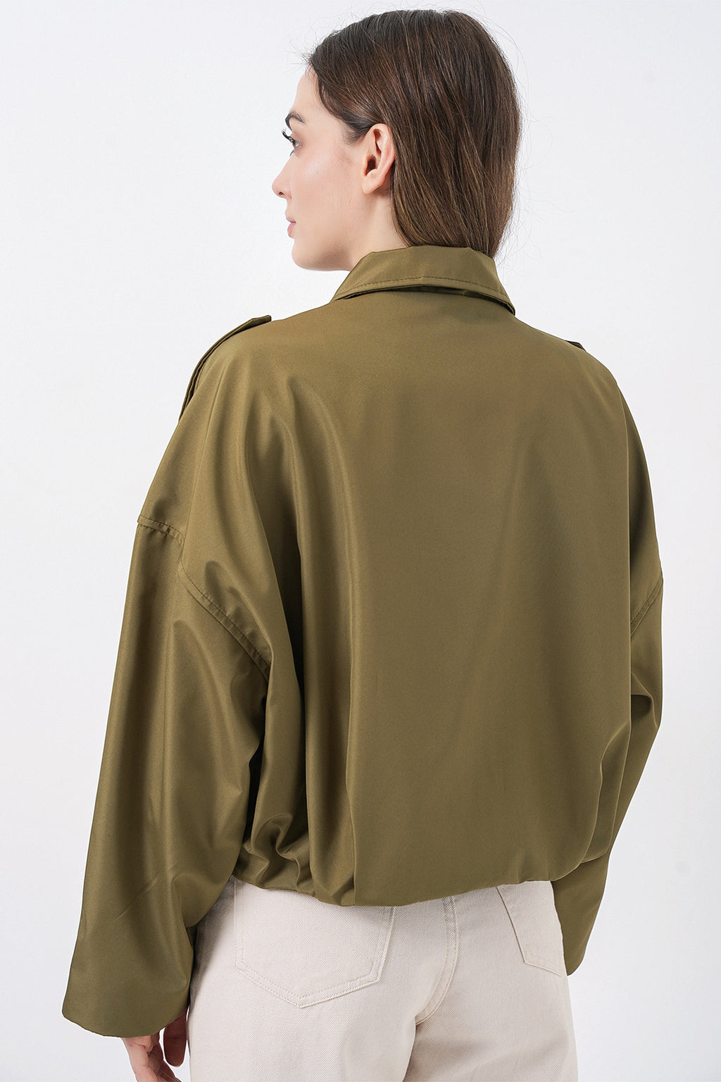 Kadın Oversize Kısa Ceket 0732 - Haki