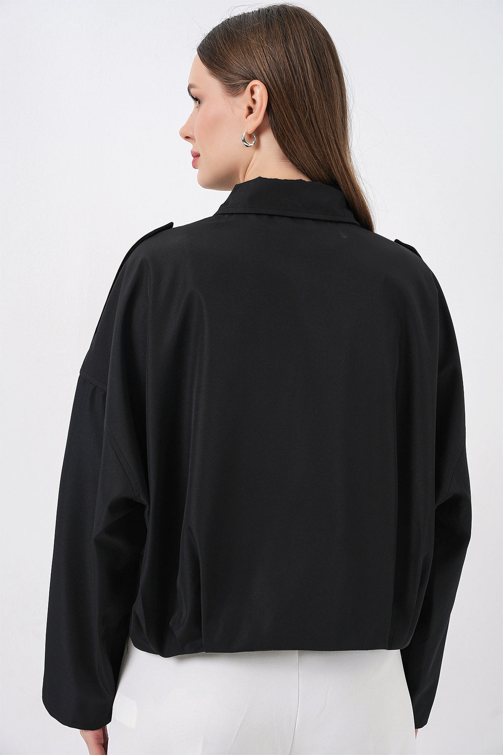 Kadın Oversize Kısa Ceket 0732 - Siyah