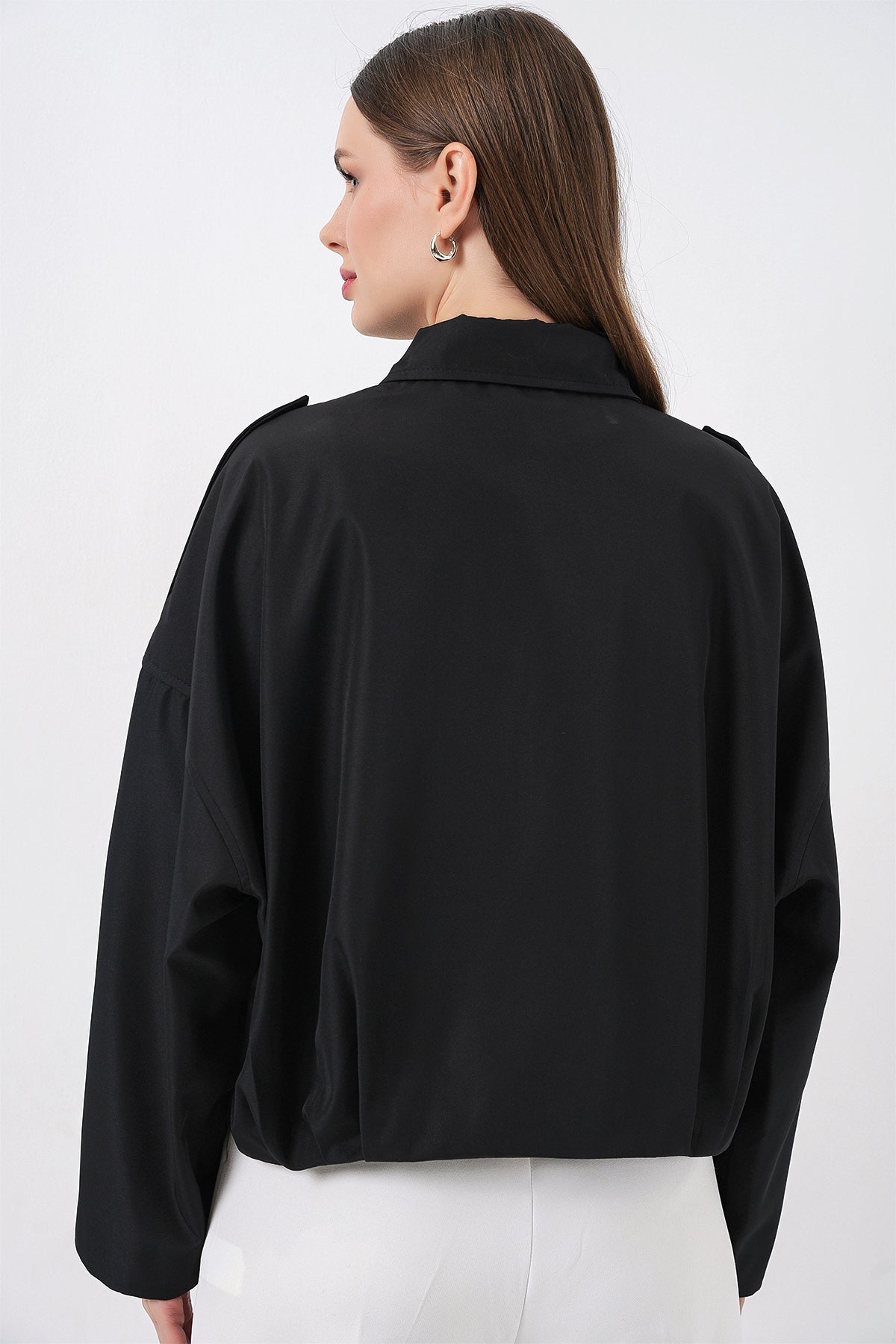 Kadın Oversize Kısa Ceket 0732 - Siyah