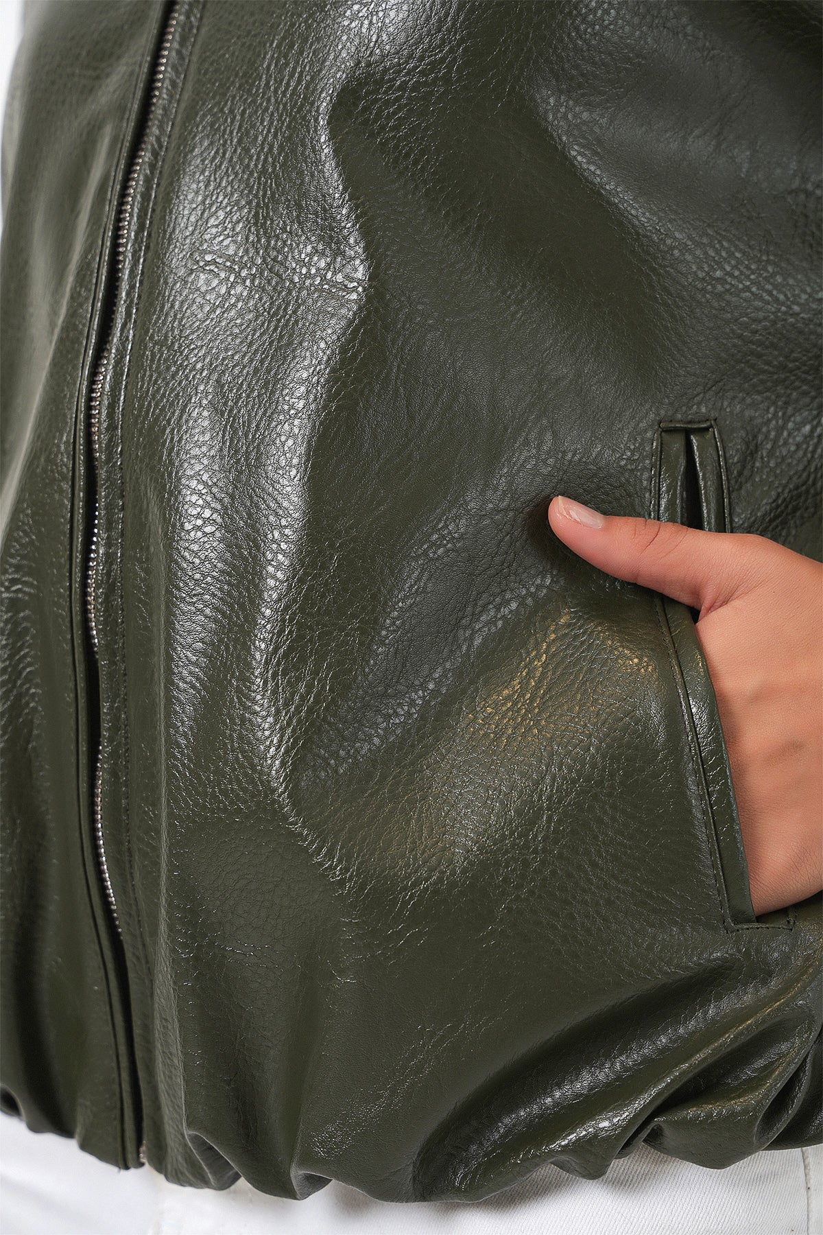 Kadın Oversize Suni Deri Ceket 1049 - Haki