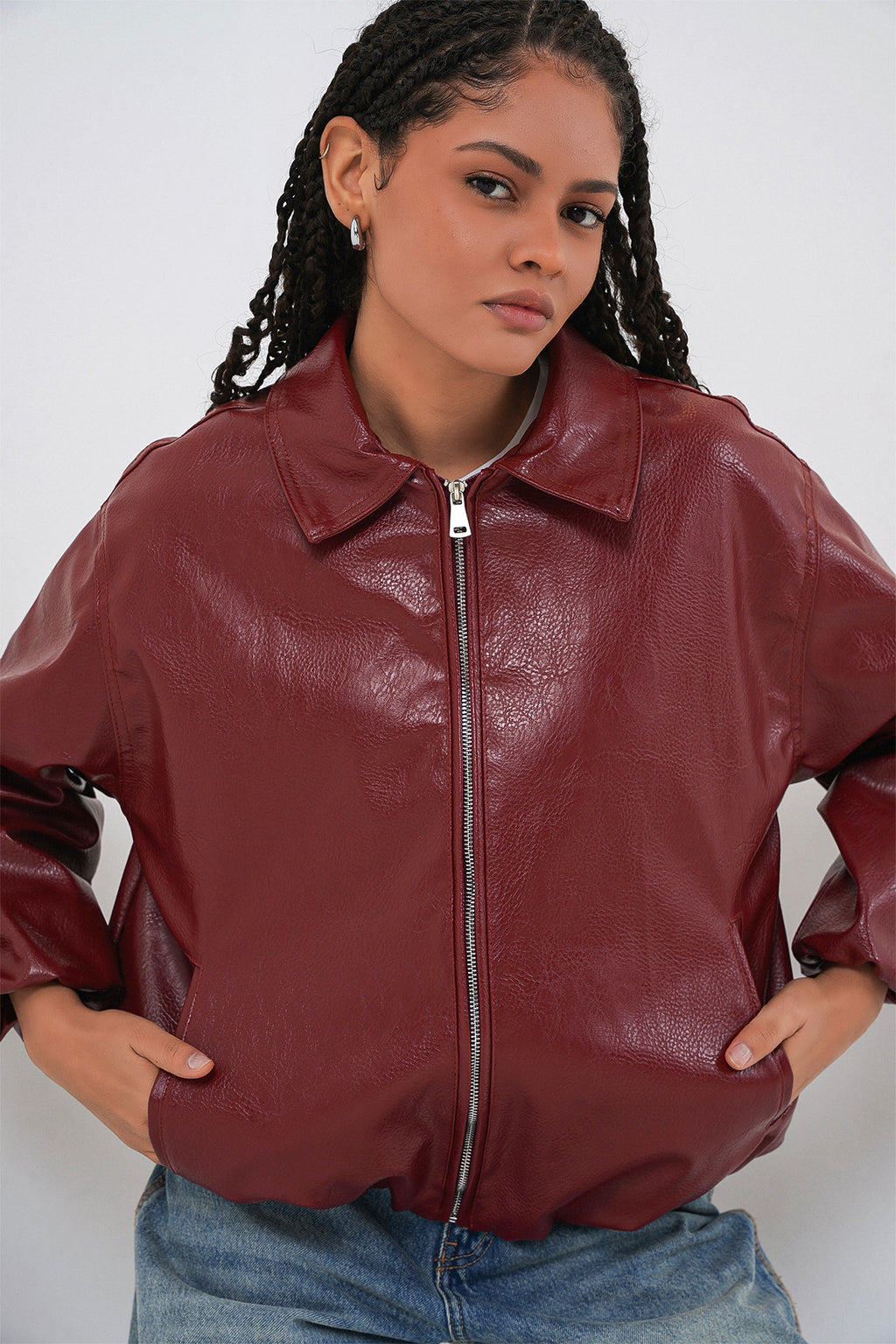 Kadın Oversize Suni Deri Ceket 1049 - Kiremit