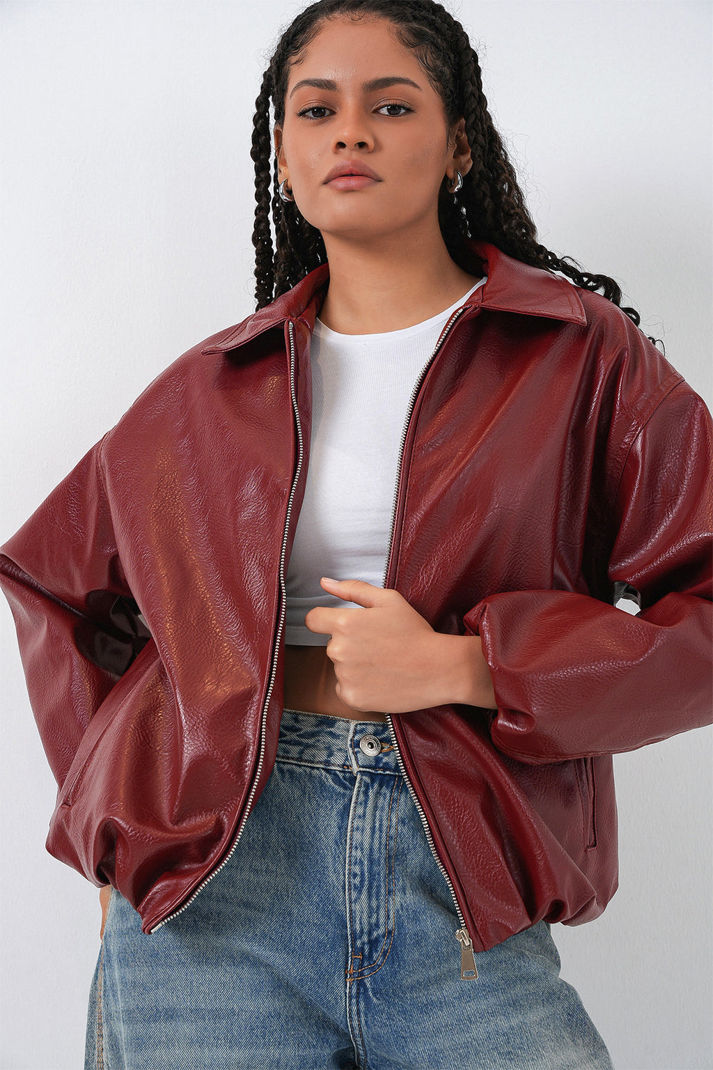 Kadın Oversize Suni Deri Ceket 1049 - Kiremit