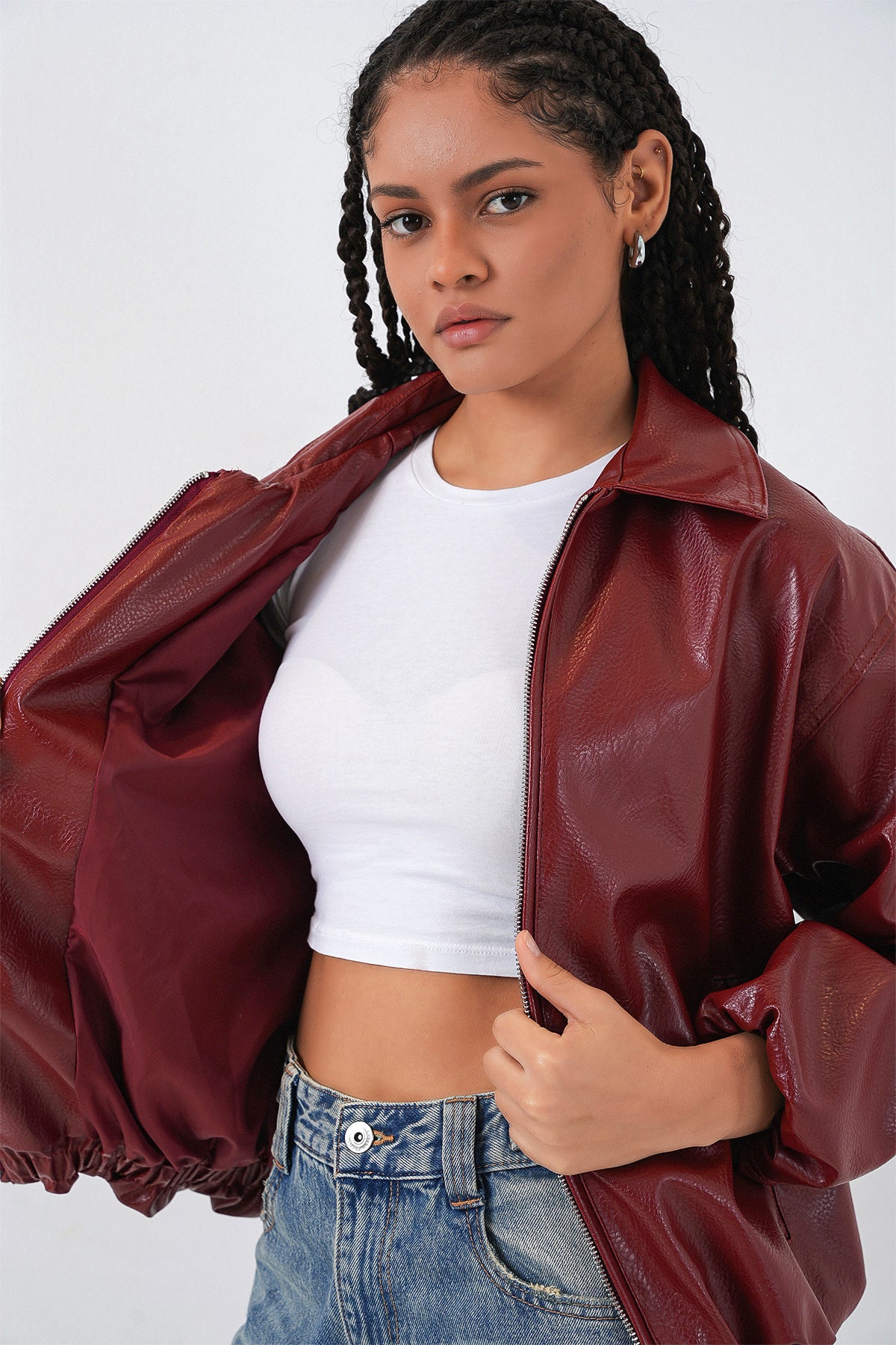 Kadın Oversize Suni Deri Ceket 1049 - Kiremit