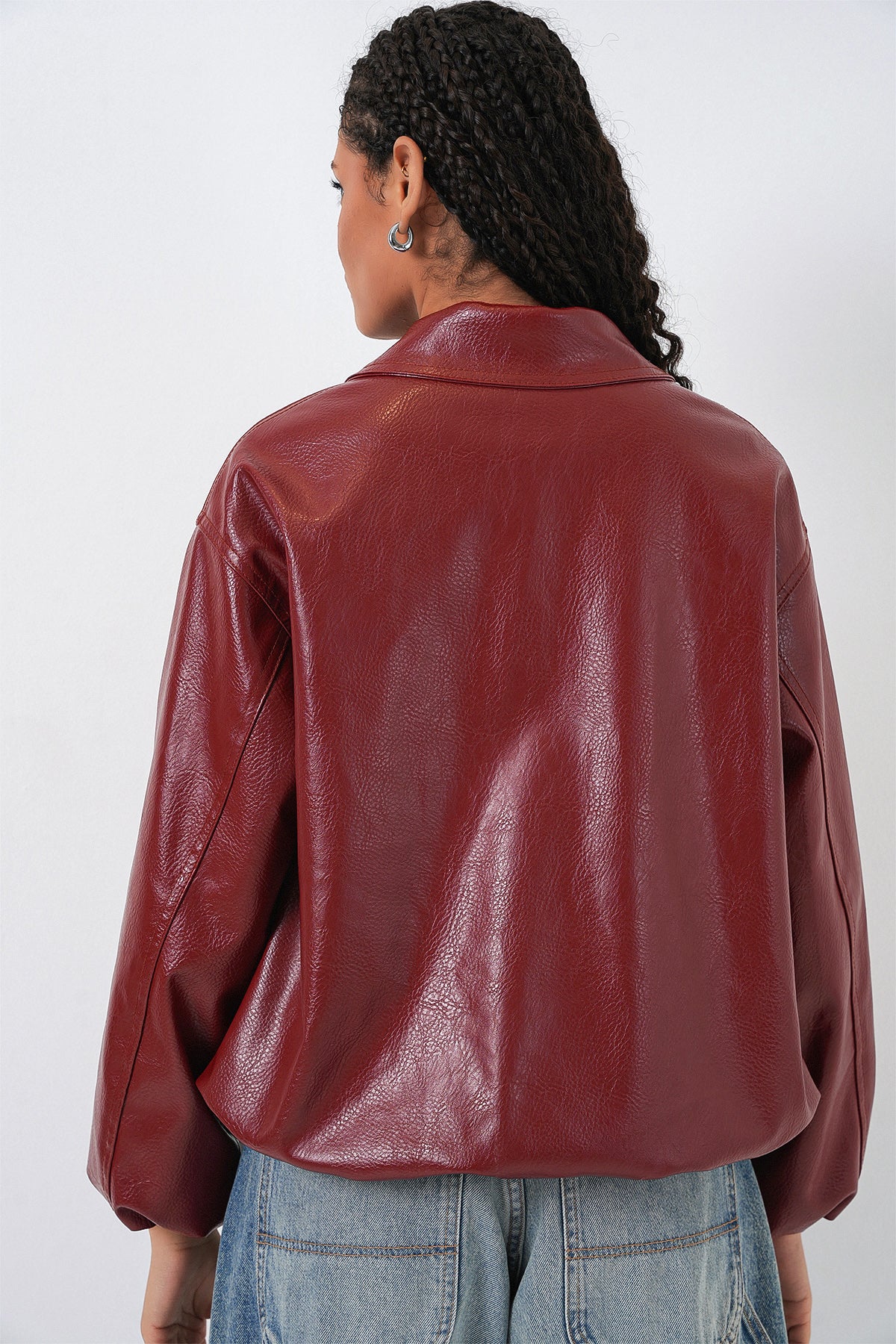 Kadın Oversize Suni Deri Ceket 1049 - Kiremit