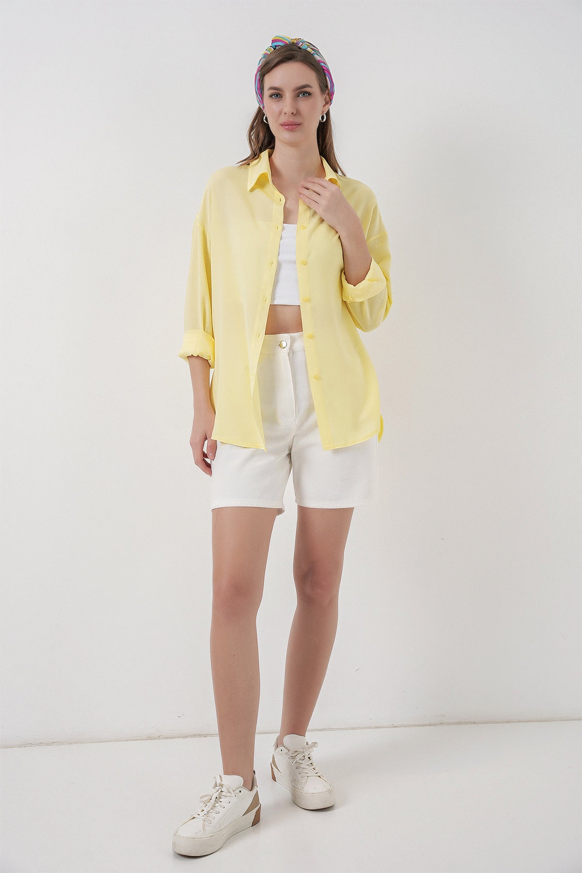 Kadın Oversize Viskon Gömlek 3785 - Sarı