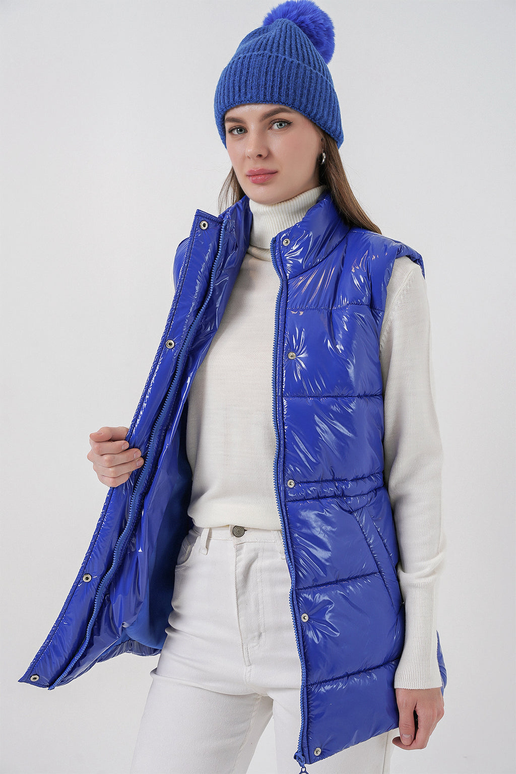 Kadın Parlak Şişme Yelek 5218 - Saks