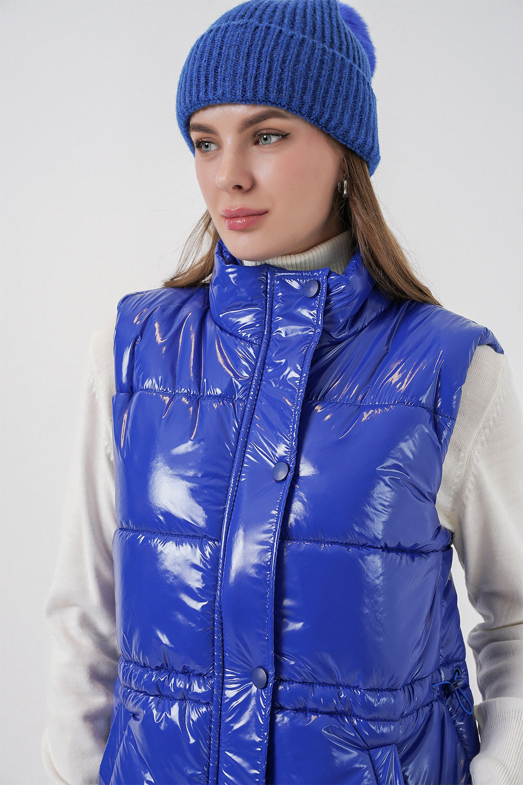 Kadın Parlak Şişme Yelek 5218 - Saks