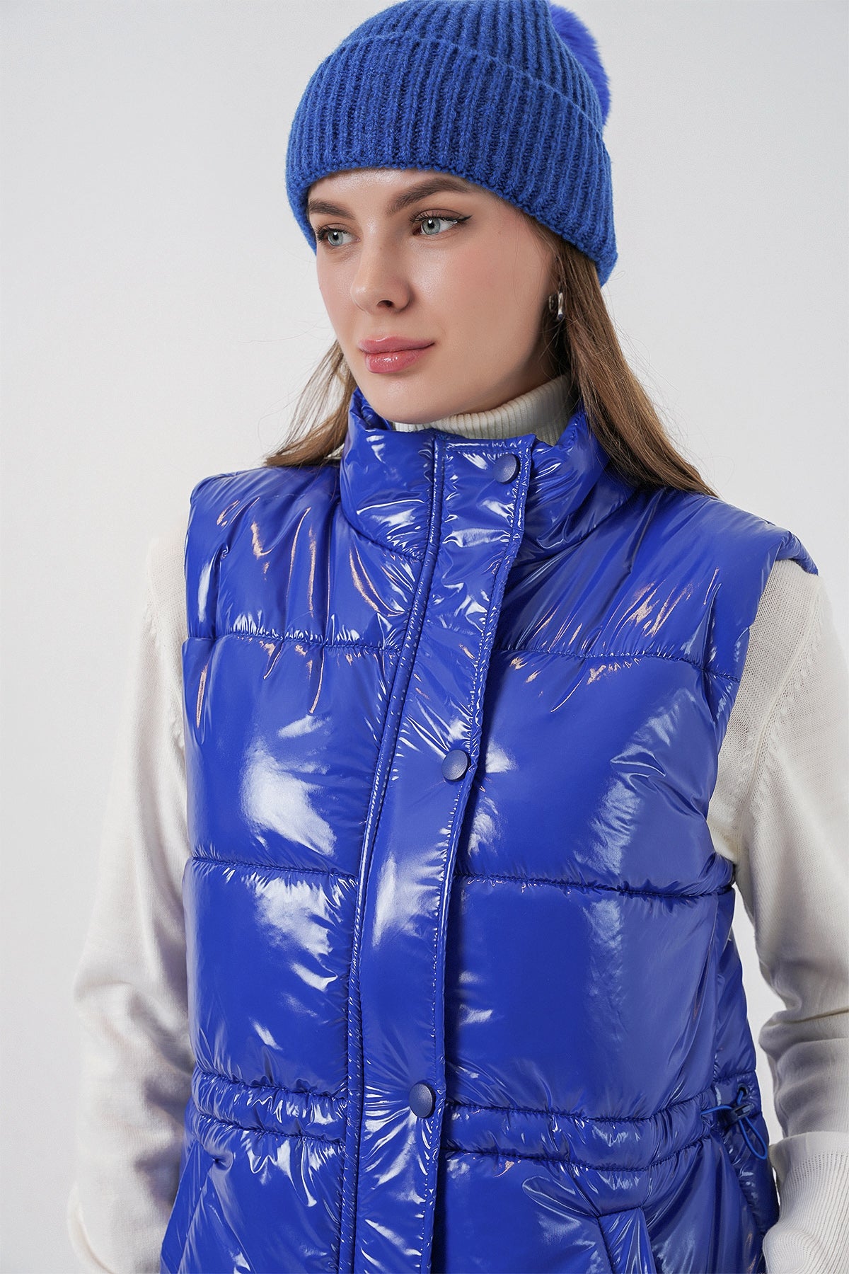 Kadın Parlak Şişme Yelek 5218 - Saks