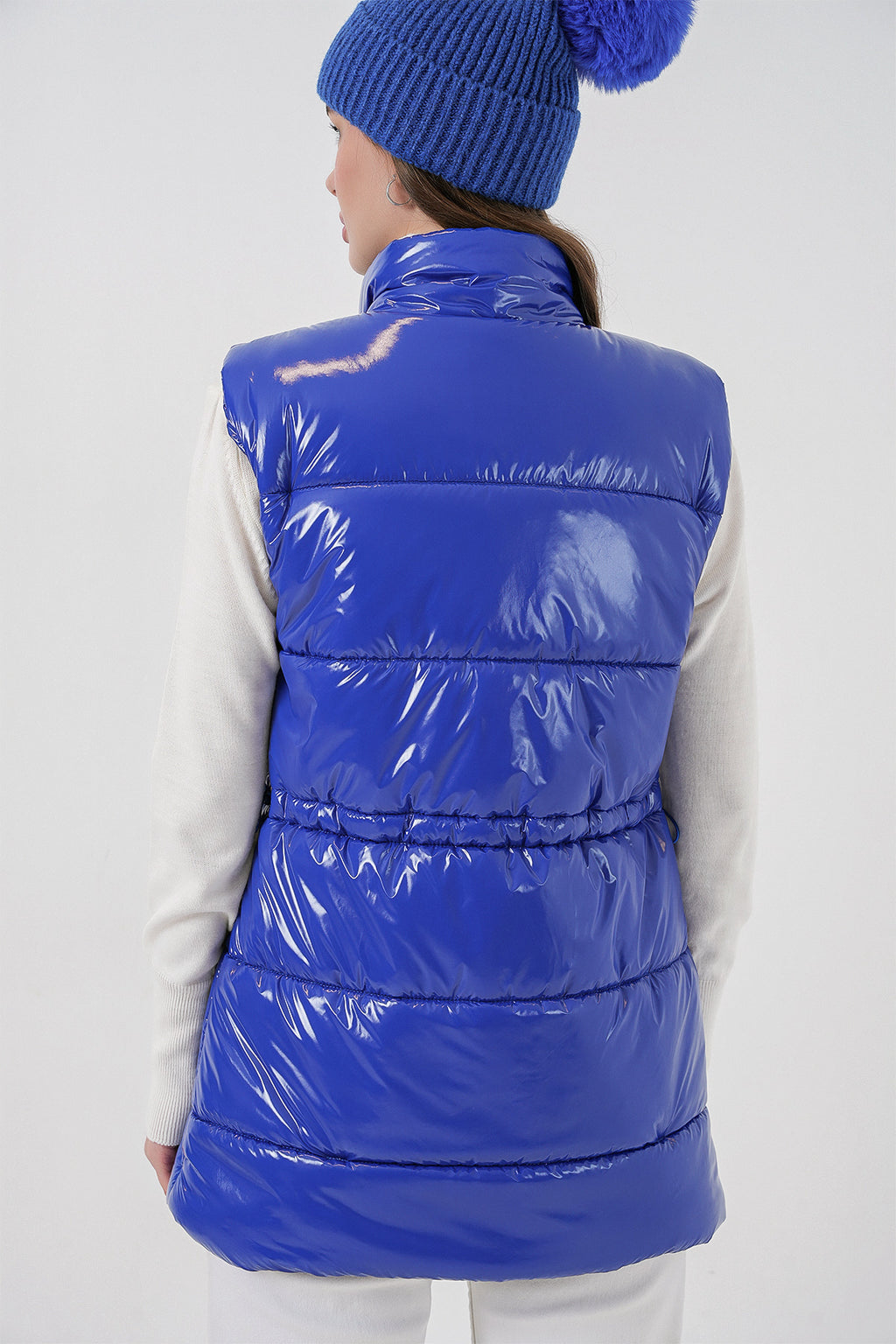 Kadın Parlak Şişme Yelek 5218 - Saks