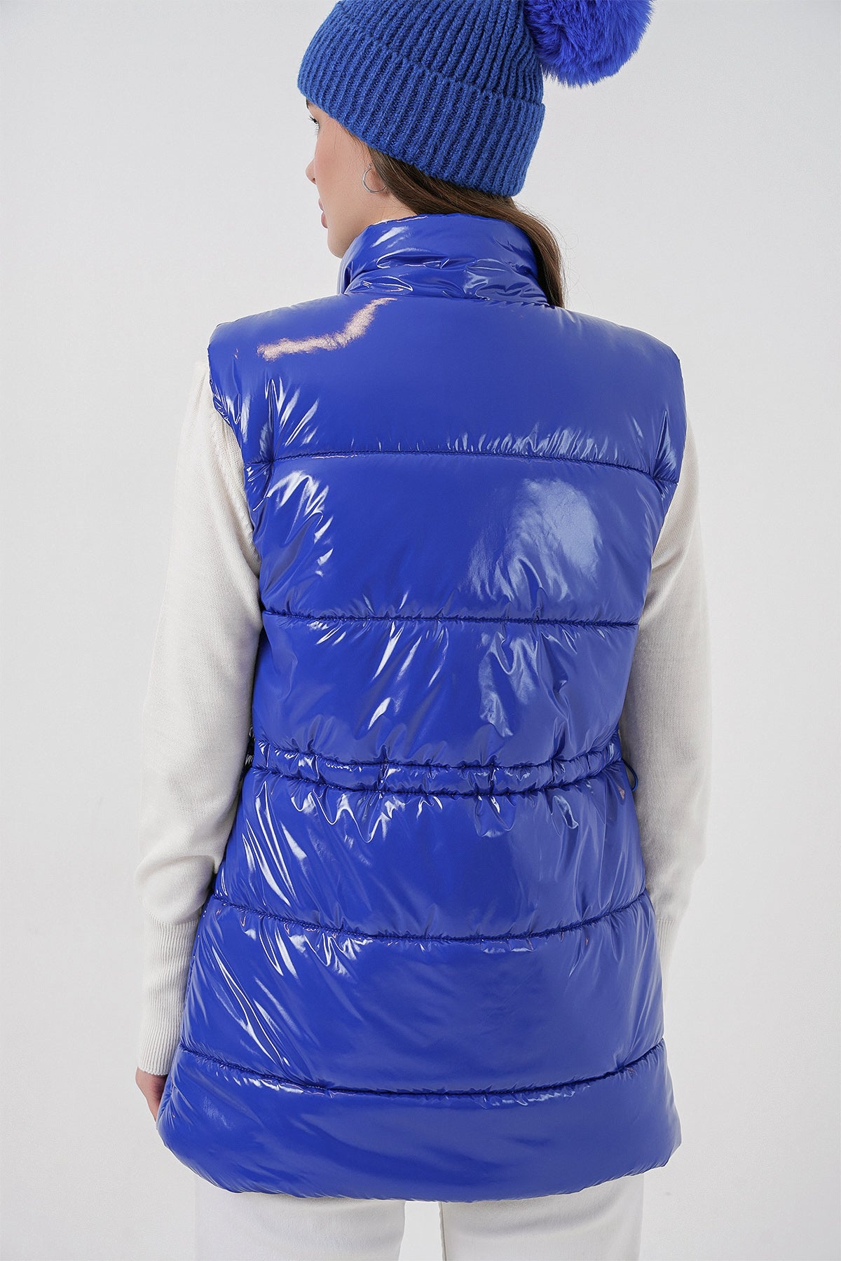 Kadın Parlak Şişme Yelek 5218 - Saks