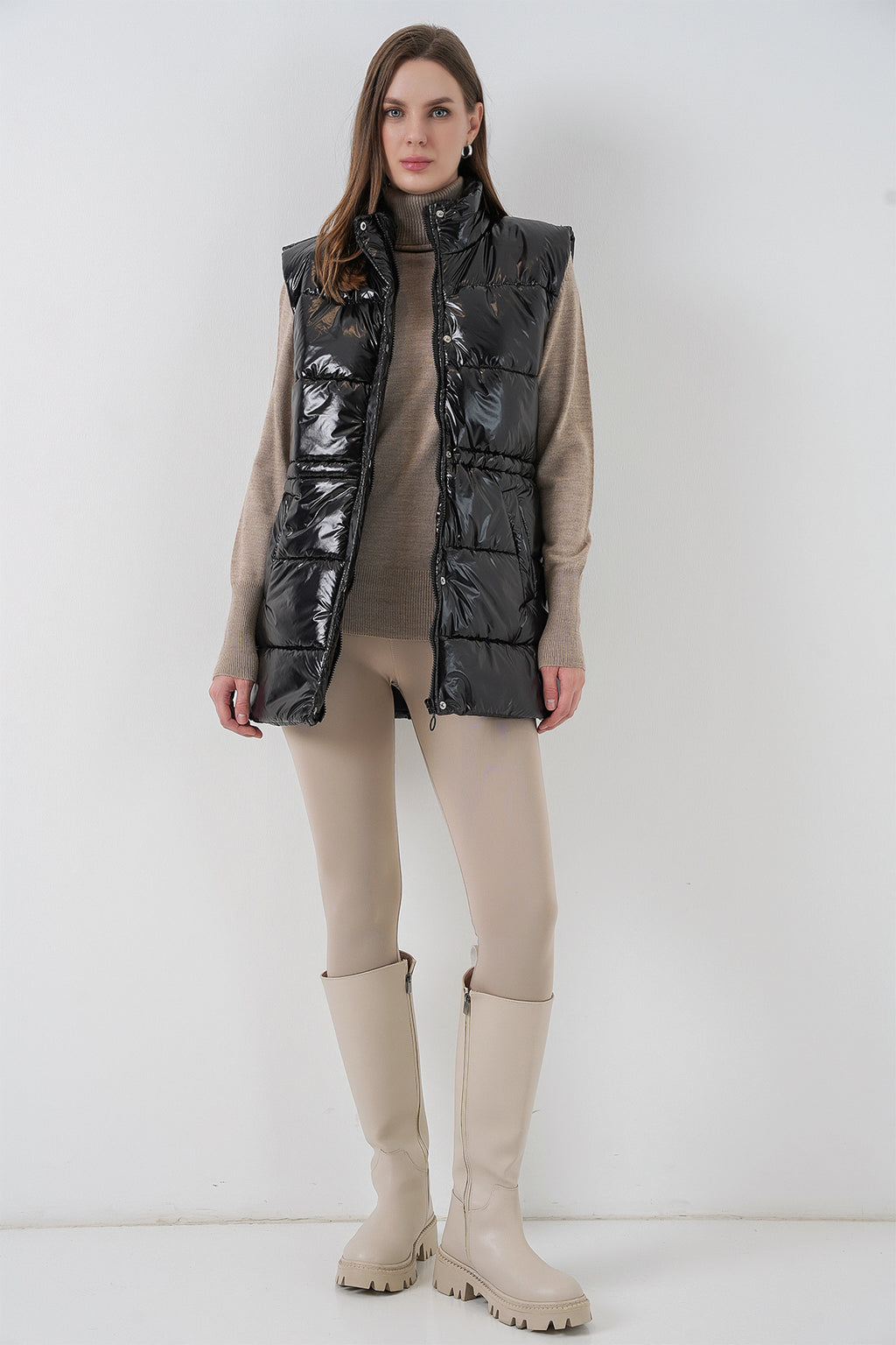 Kadın Parlak Şişme Yelek 5218 - Siyah