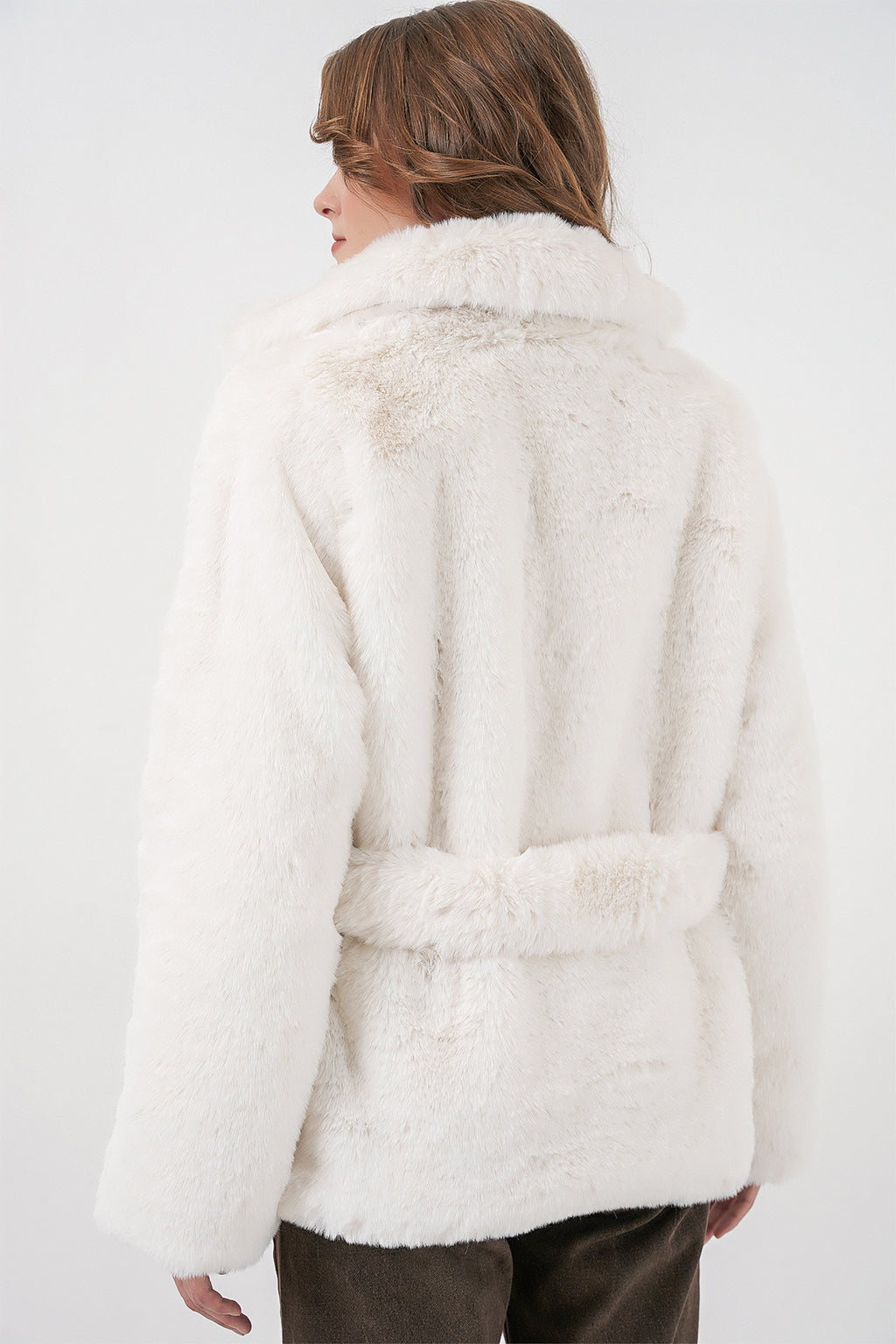 Kadın Peluş Kürk Mont 5234 - Ekru