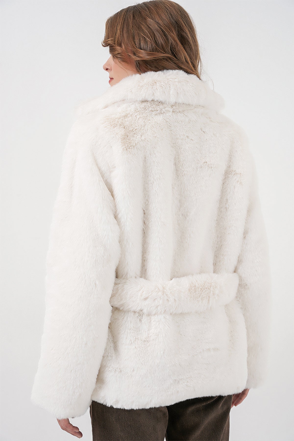 Kadın Peluş Kürk Mont 5234 - Ekru
