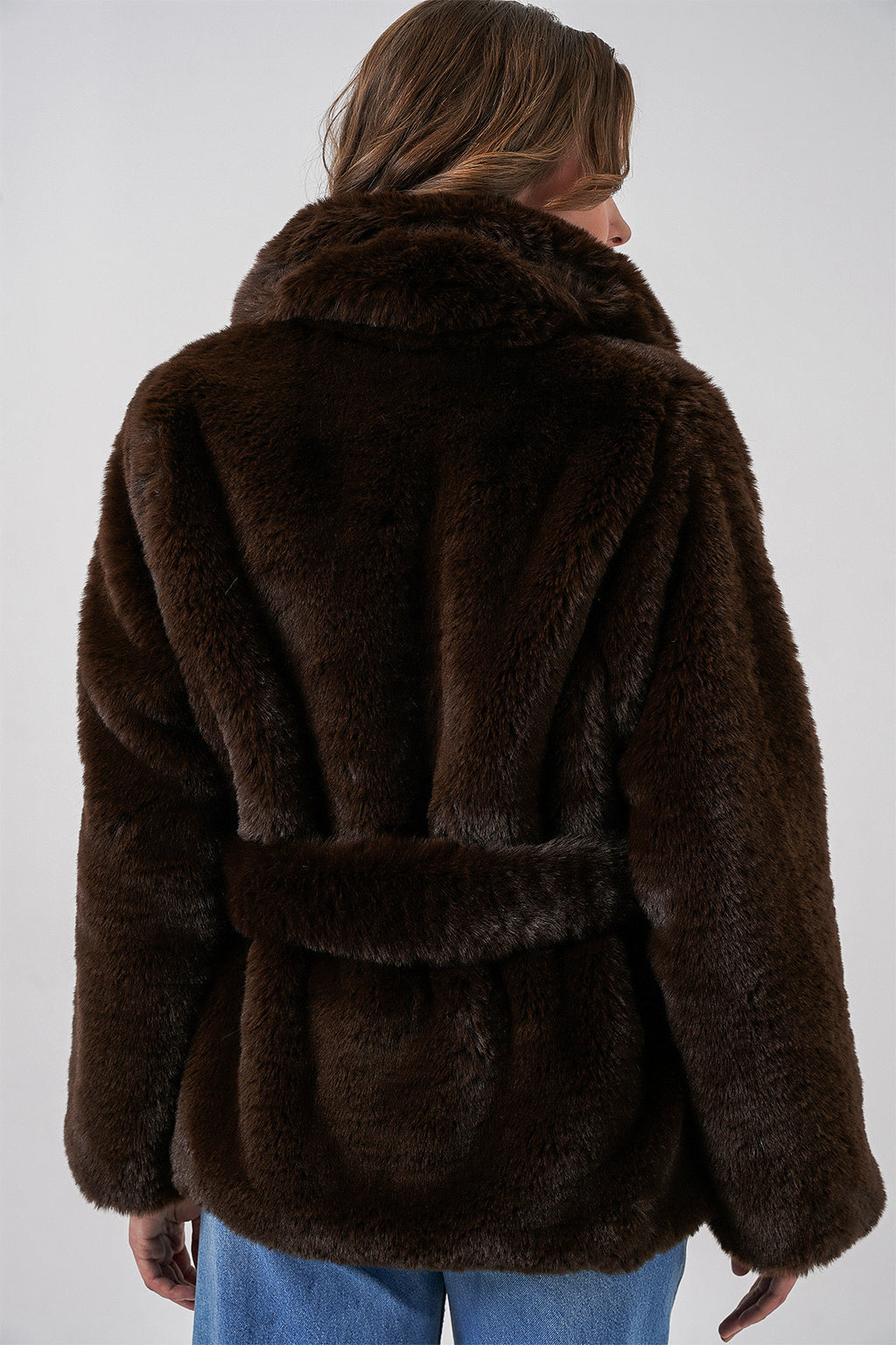 Kadın Peluş Kürk Mont 5234 - Kahverengi