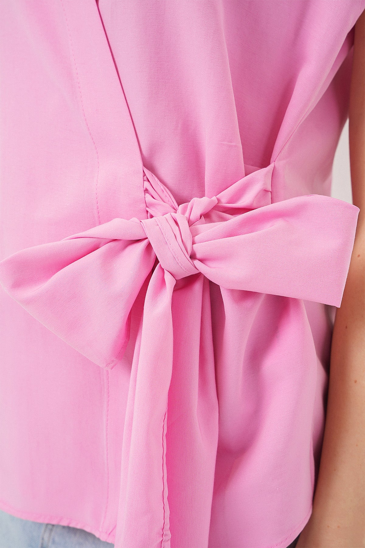 Kadın Sıfır Kol Anvelop Gömlek 20343 - Pembe