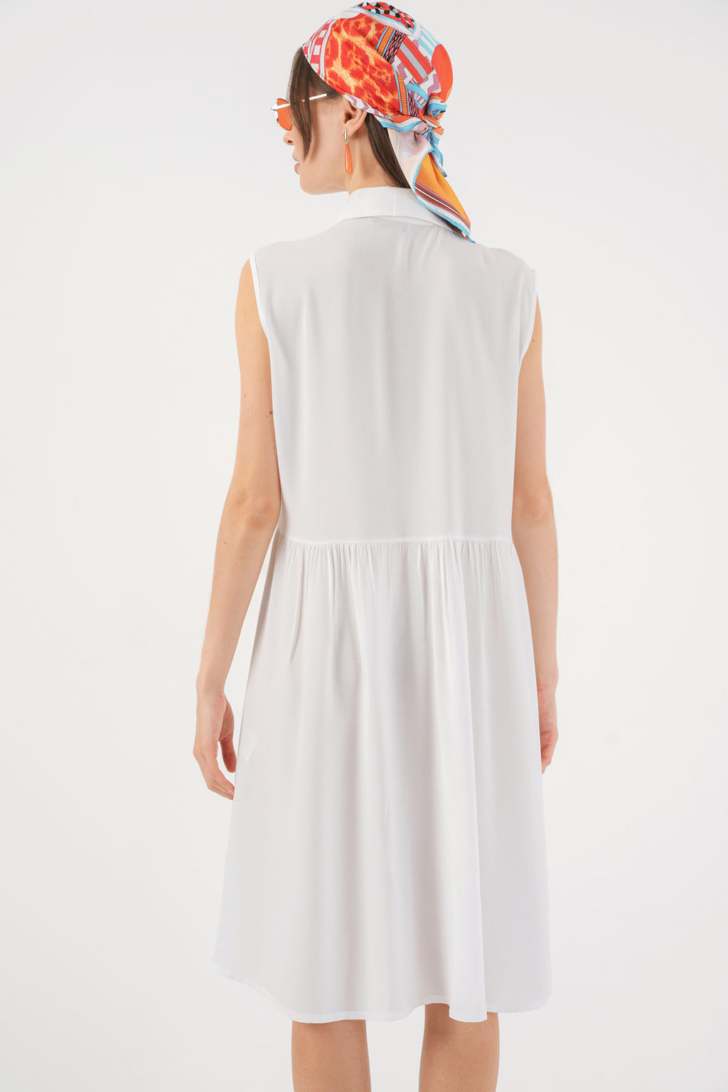 Kadın Sıfır Kol Midi Elbise 2563 - Beyaz