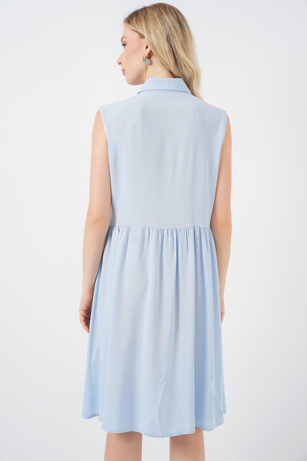 Kadın Sıfır Kol Midi Elbise 2563 - Mavi