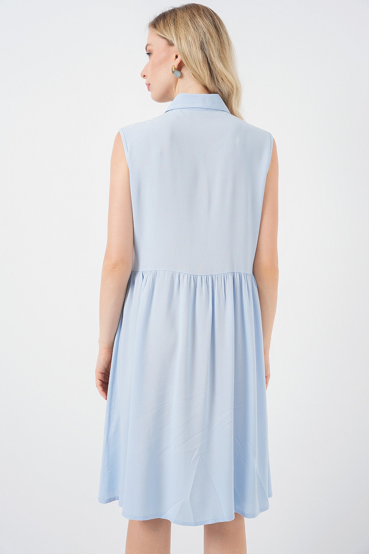 Kadın Sıfır Kol Midi Elbise 2563 - Mavi