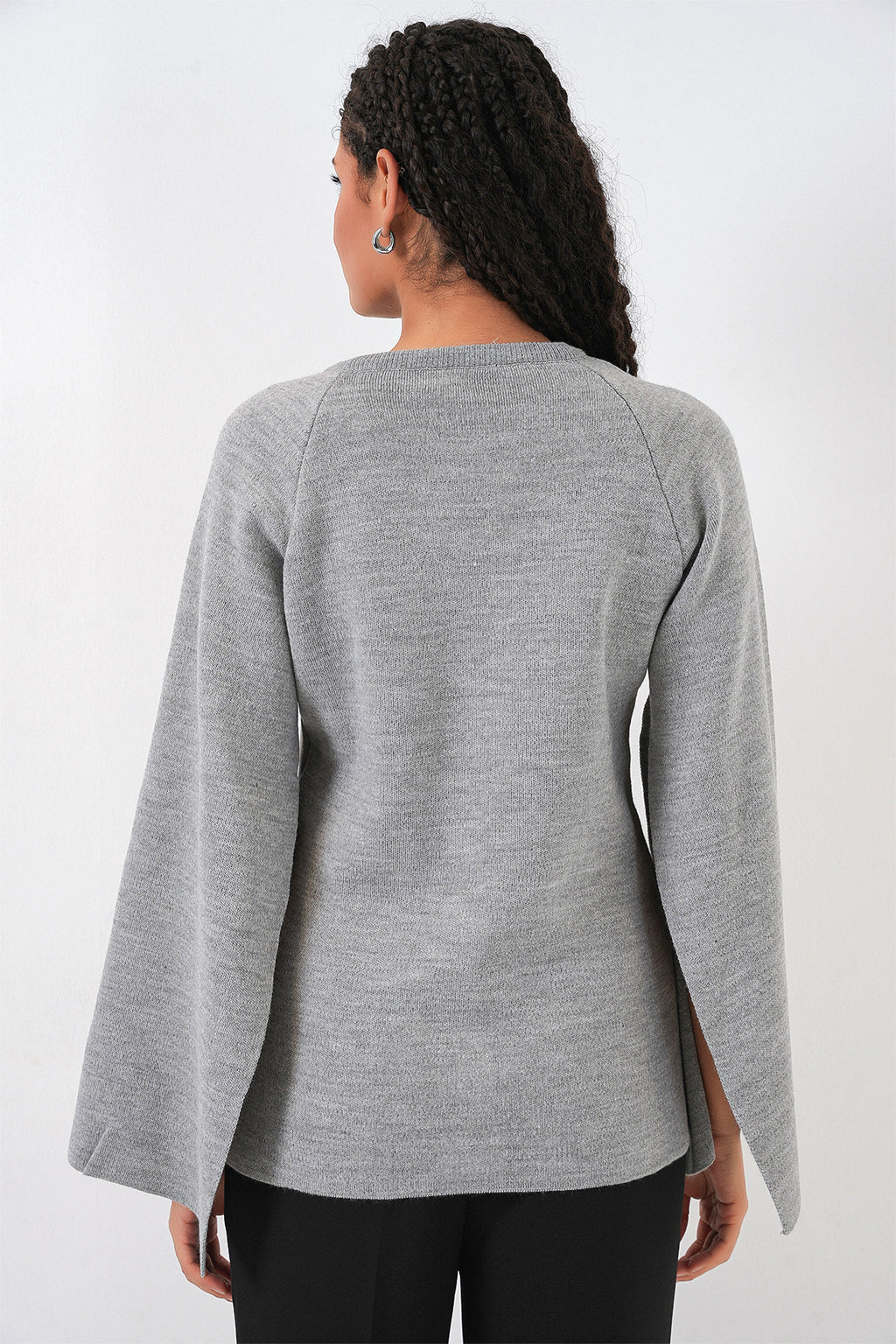 Kadın Triko Panço Hırka 15965 - Gri