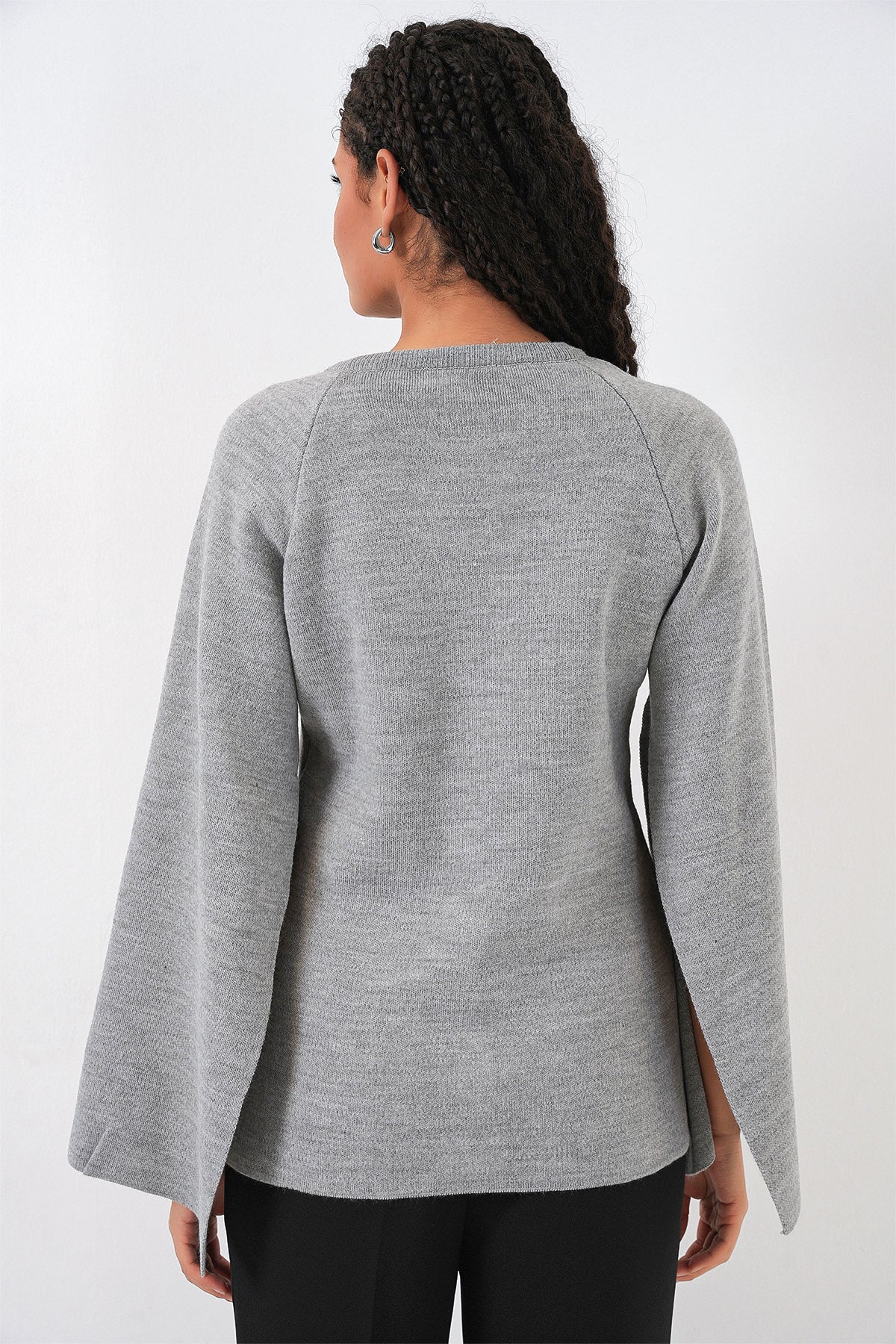 Kadın Triko Panço Hırka 15965 - Gri