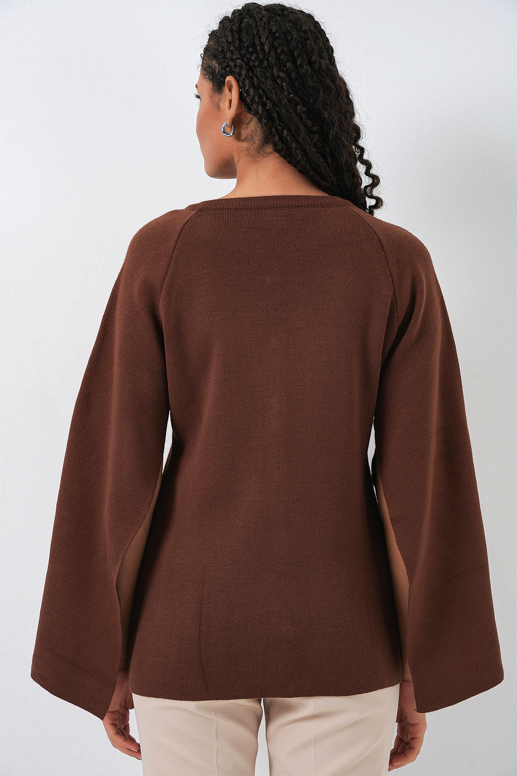 Kadın Triko Panço Hırka 15965 - Kahverengi