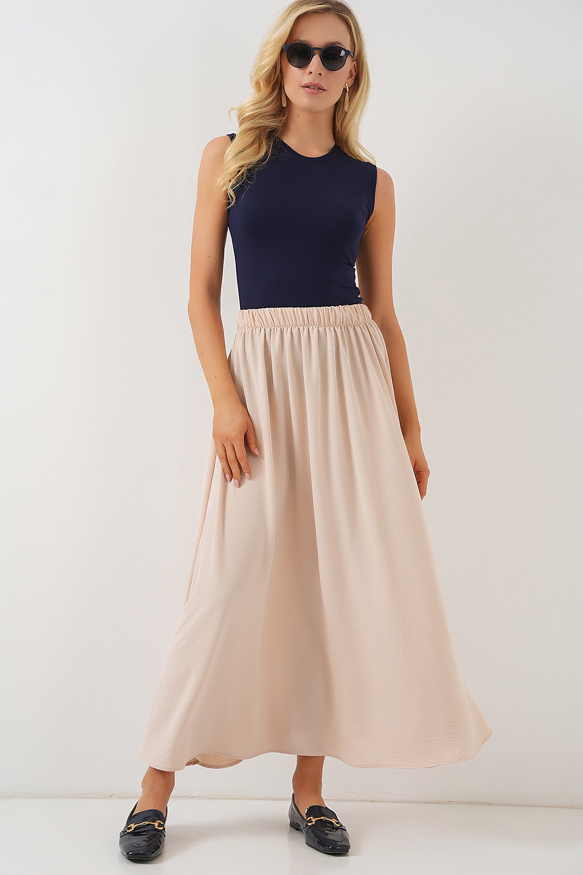 Kadın Uzun Ayrobin Etek 8050 - Bej