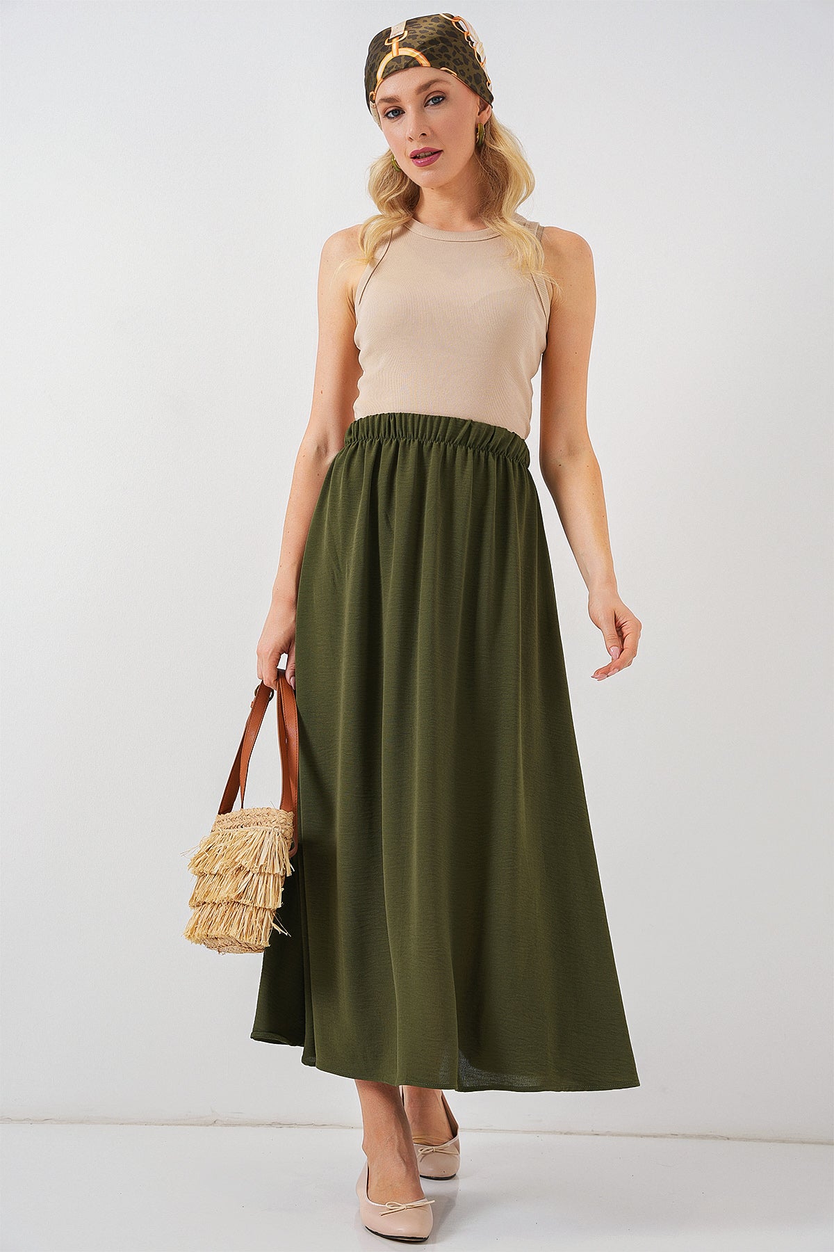 Kadın Uzun Ayrobin Etek 8050 - Haki