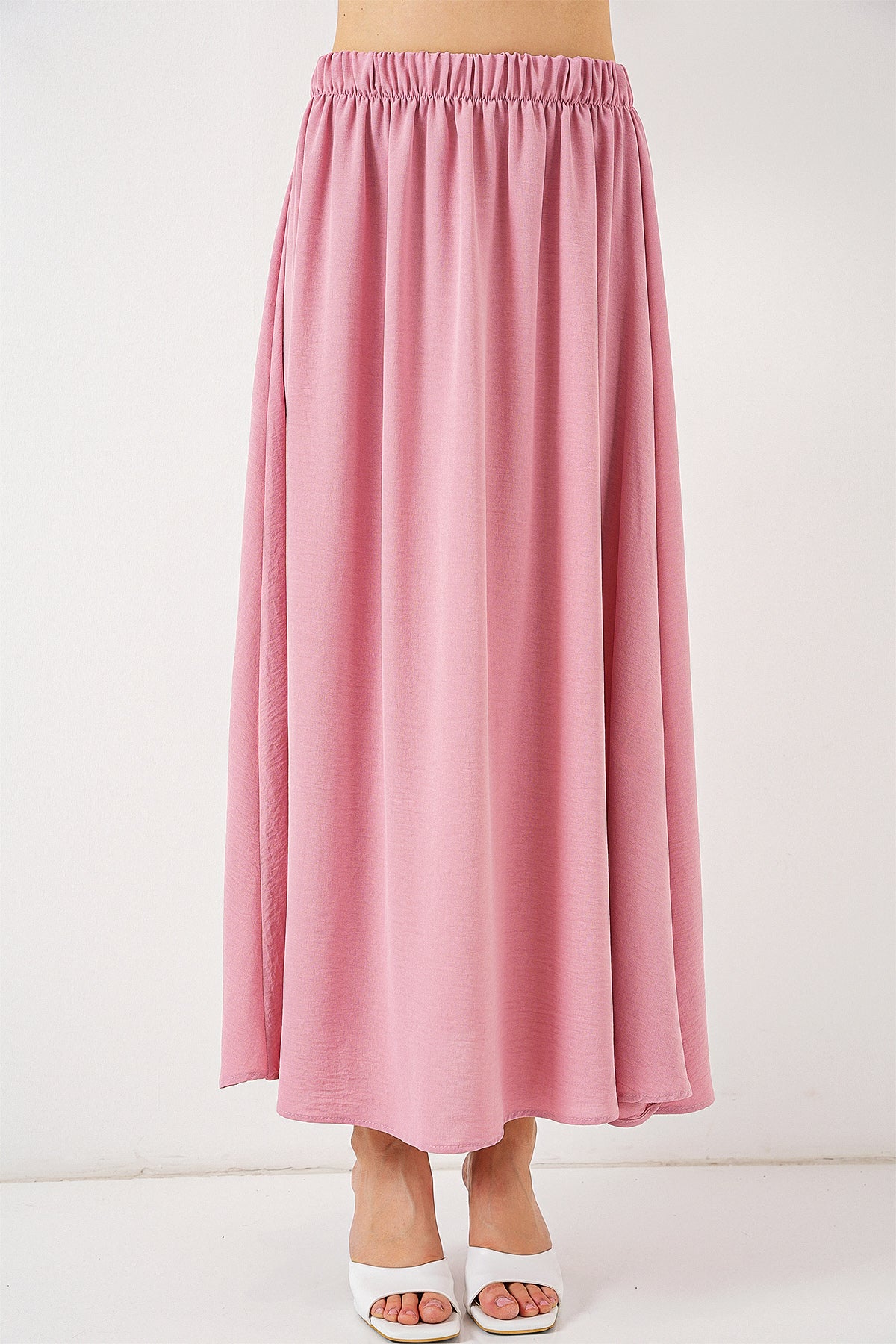 Kadın Uzun Ayrobin Etek 8050 - Pudra