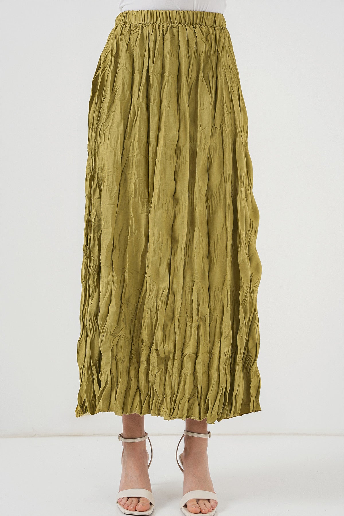 Kadın Uzun Kırışık Etek 8042 - E.Yeşil