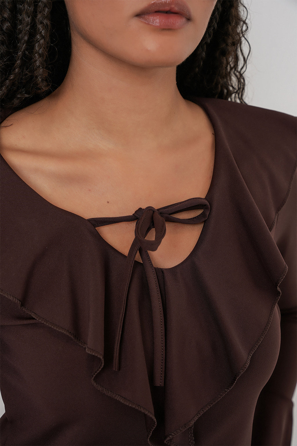 Kadın Uzun Kol Crop Bluz 979 - Kahverengi