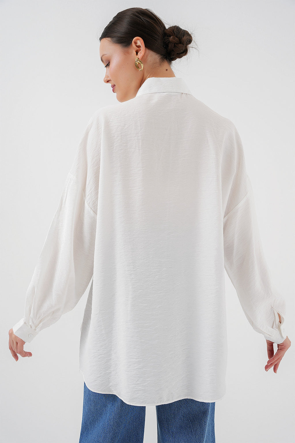 Kadın Uzun Oversize Gömlek 5965 - Beyaz