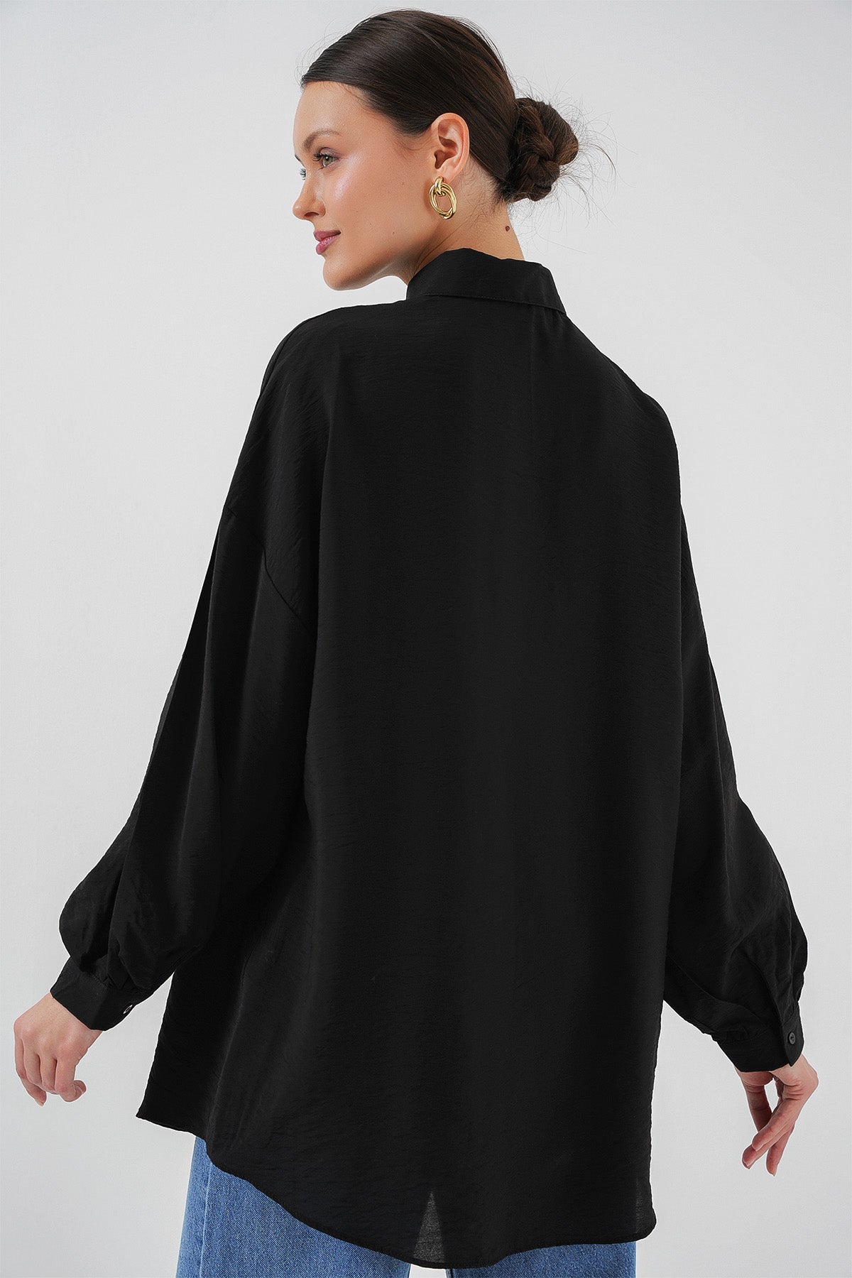 Kadın Uzun Oversize Gömlek 5965 - Siyah