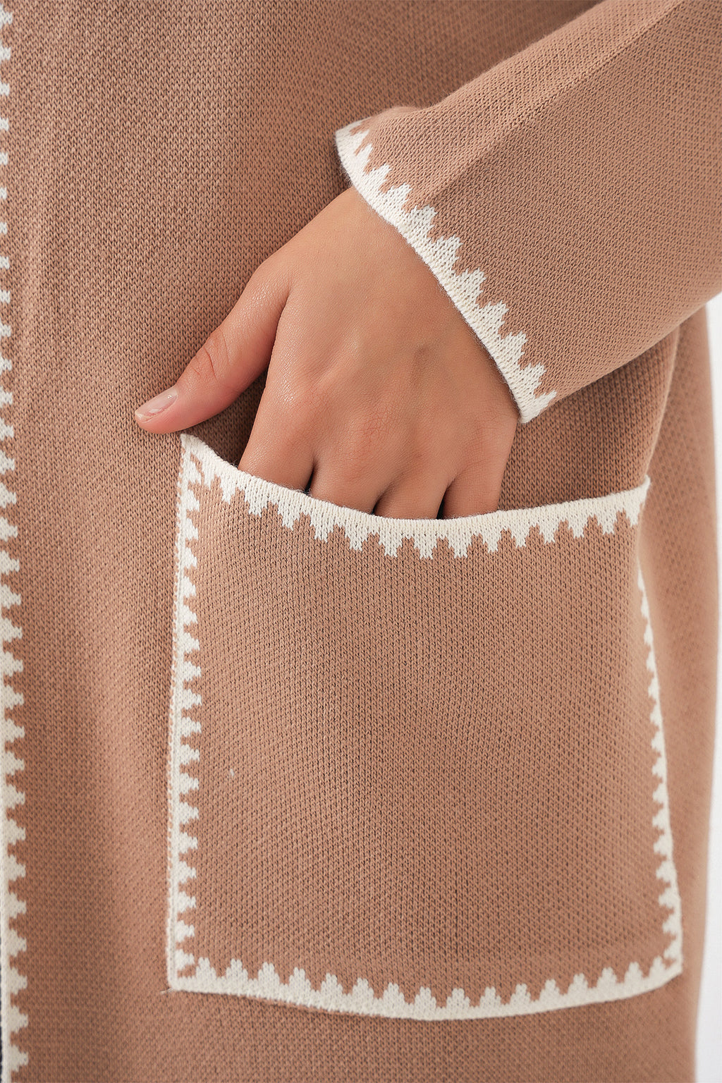 Kadın Uzun Oversize Triko Hırka 15962 - Camel