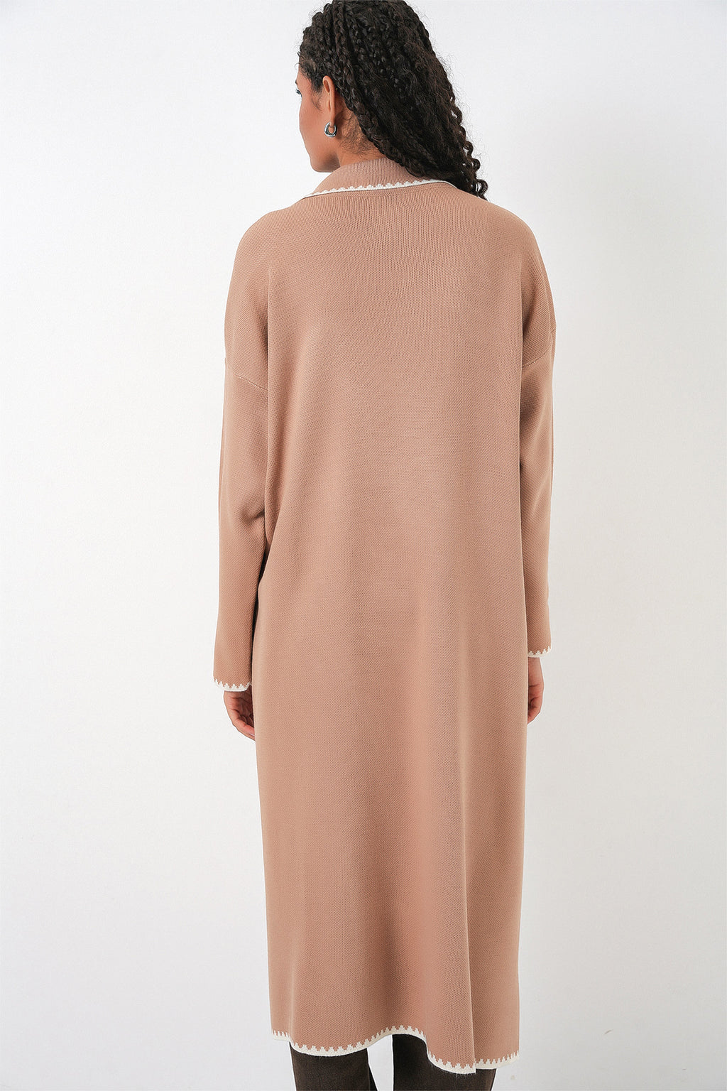 Kadın Uzun Oversize Triko Hırka 15962 - Camel