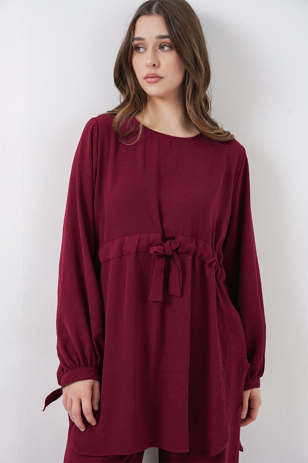 Kadın Uzun Tunik Pantolon İkili Takım 6719 - Bordo