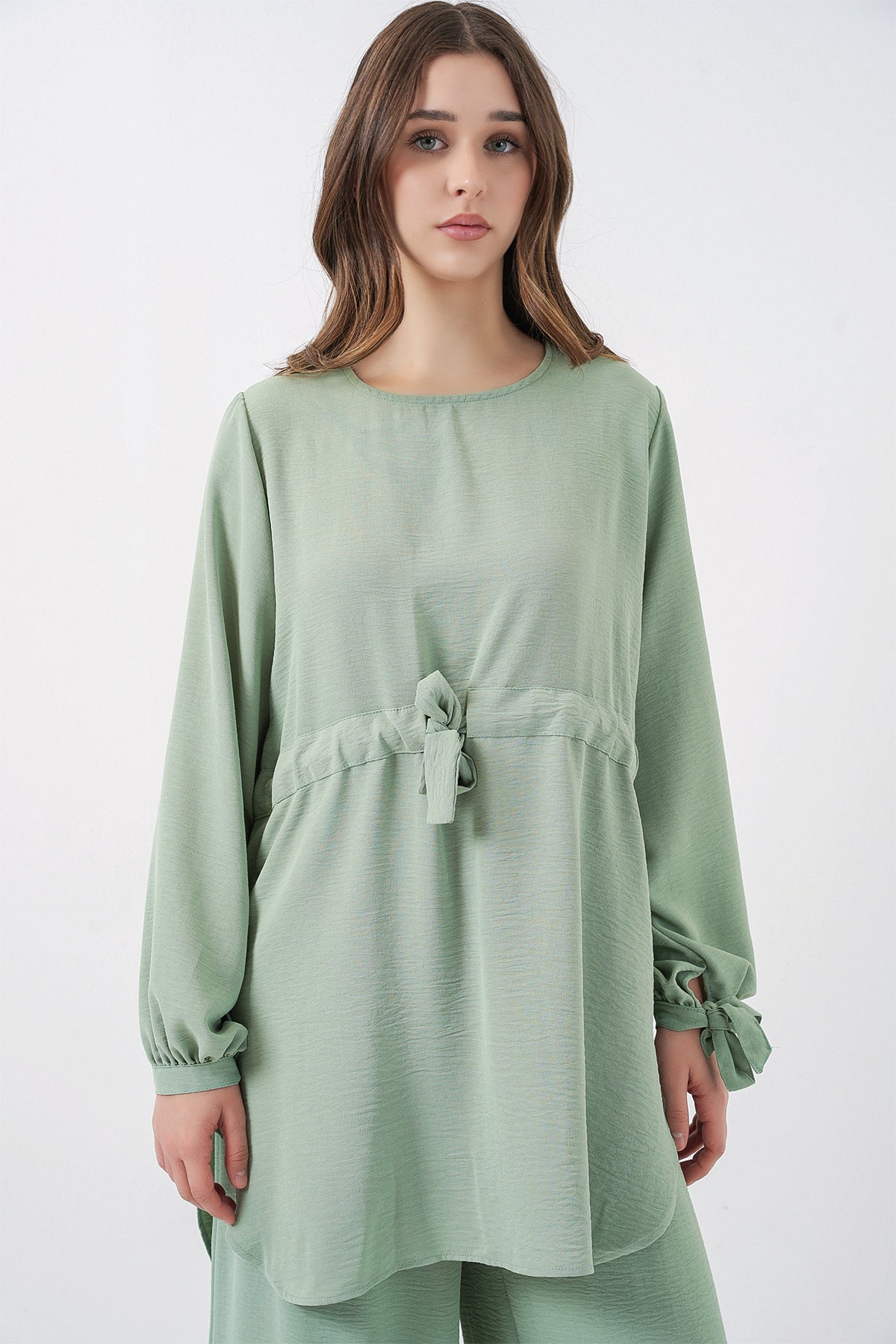 Kadın Uzun Tunik Pantolon İkili Takım 6719 - E.Yeşil