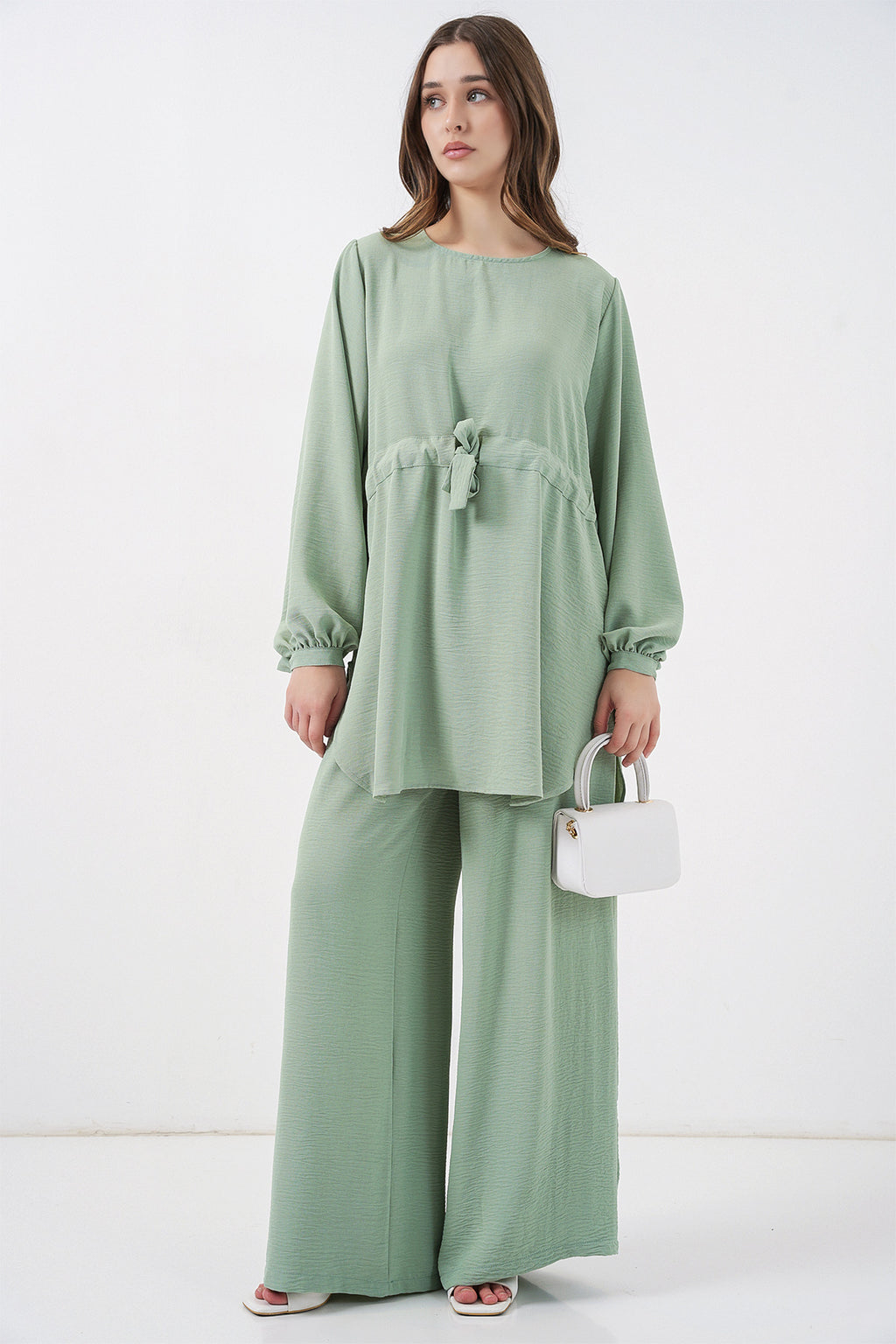 Kadın Uzun Tunik Pantolon İkili Takım 6719 - E.Yeşil