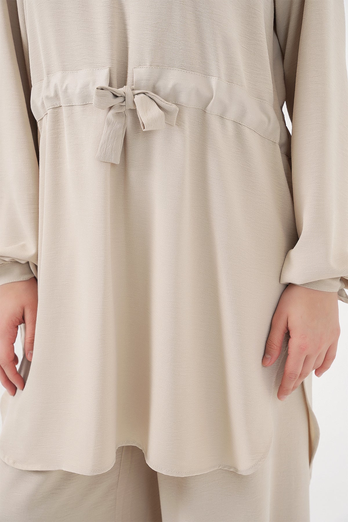 Kadın Uzun Tunik Pantolon İkili Takım 6719 - Krem