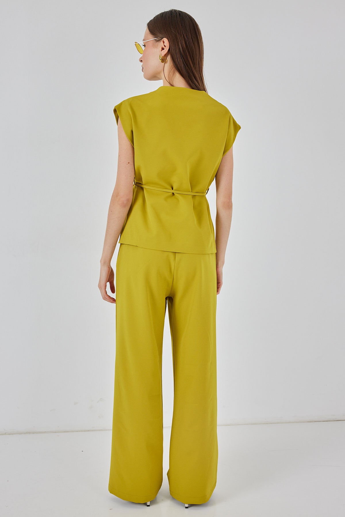 Kadın Yelek Pantolon Kumaş Takım 30050 - Yağ Yeşil